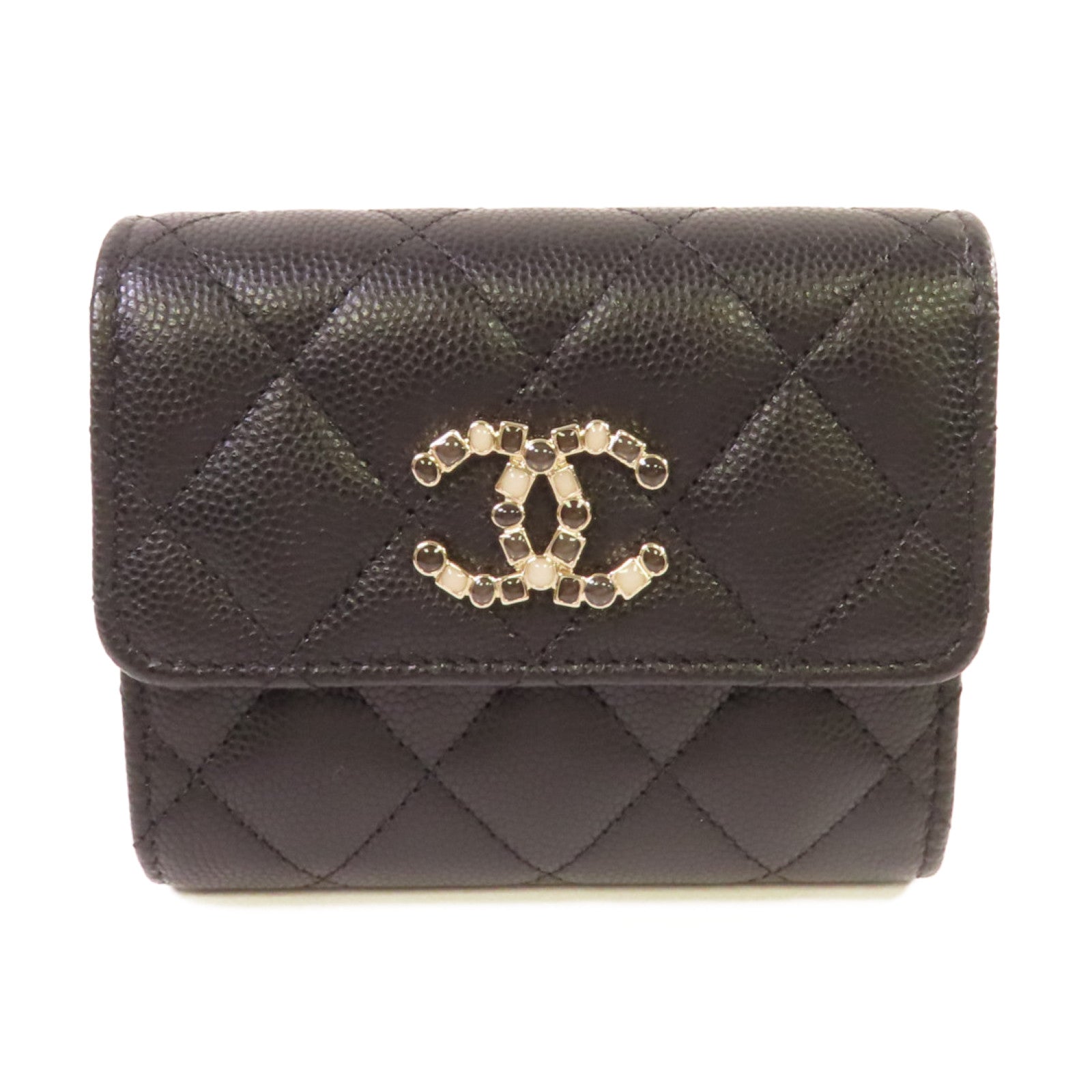 CHANEL 菱格Caviar皮革Short Wallet金扣短錢包黑色