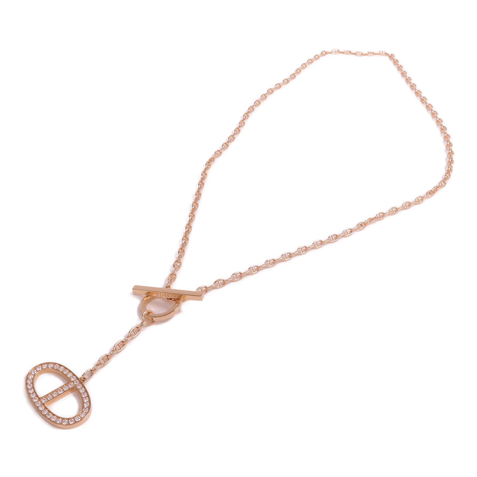 HERMES 18K玫瑰金Chaine D'ancre Contour Pendant鑽石項鍊