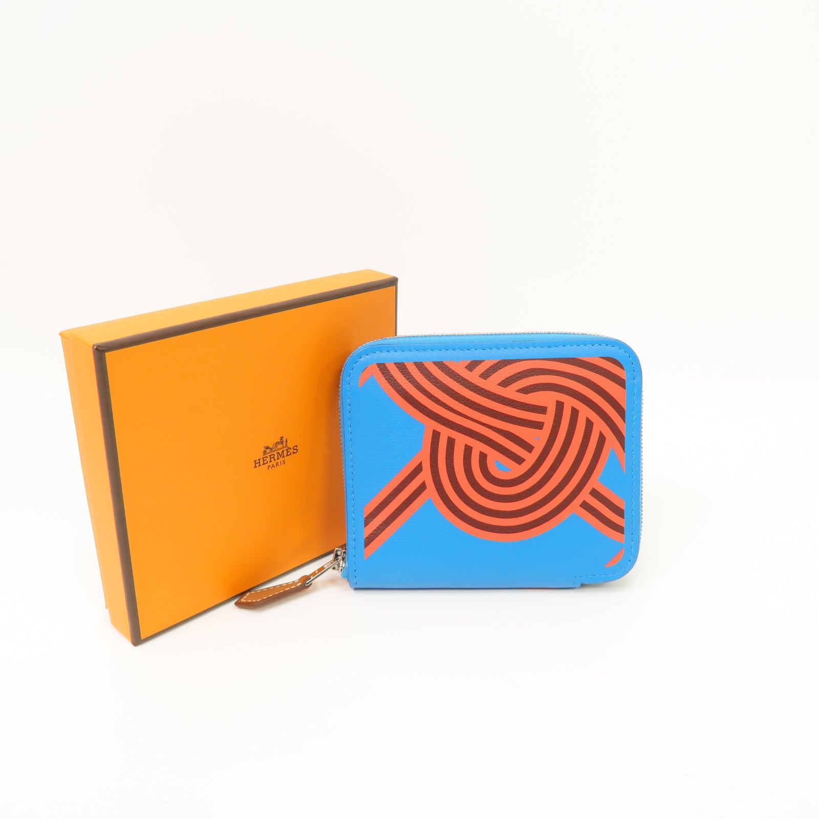 HERMES Swift皮革Silk In Compact Walle銀扣錢包Bleu Frida/Rouge HBleu Frida/Rouge H藍色/粉紅色