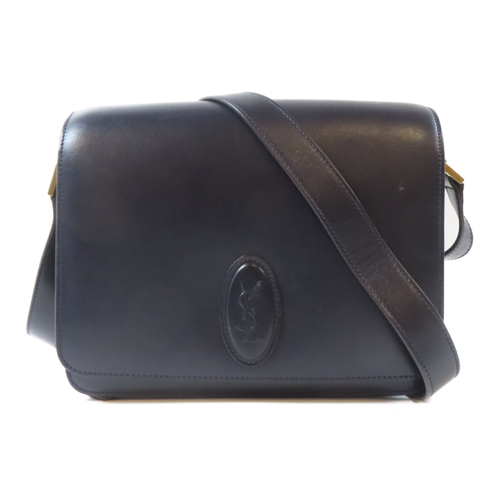 YVES SAINT LAURENT 【激減優惠】牛皮皮革Shoulder Bag金扣肩背袋深藍色