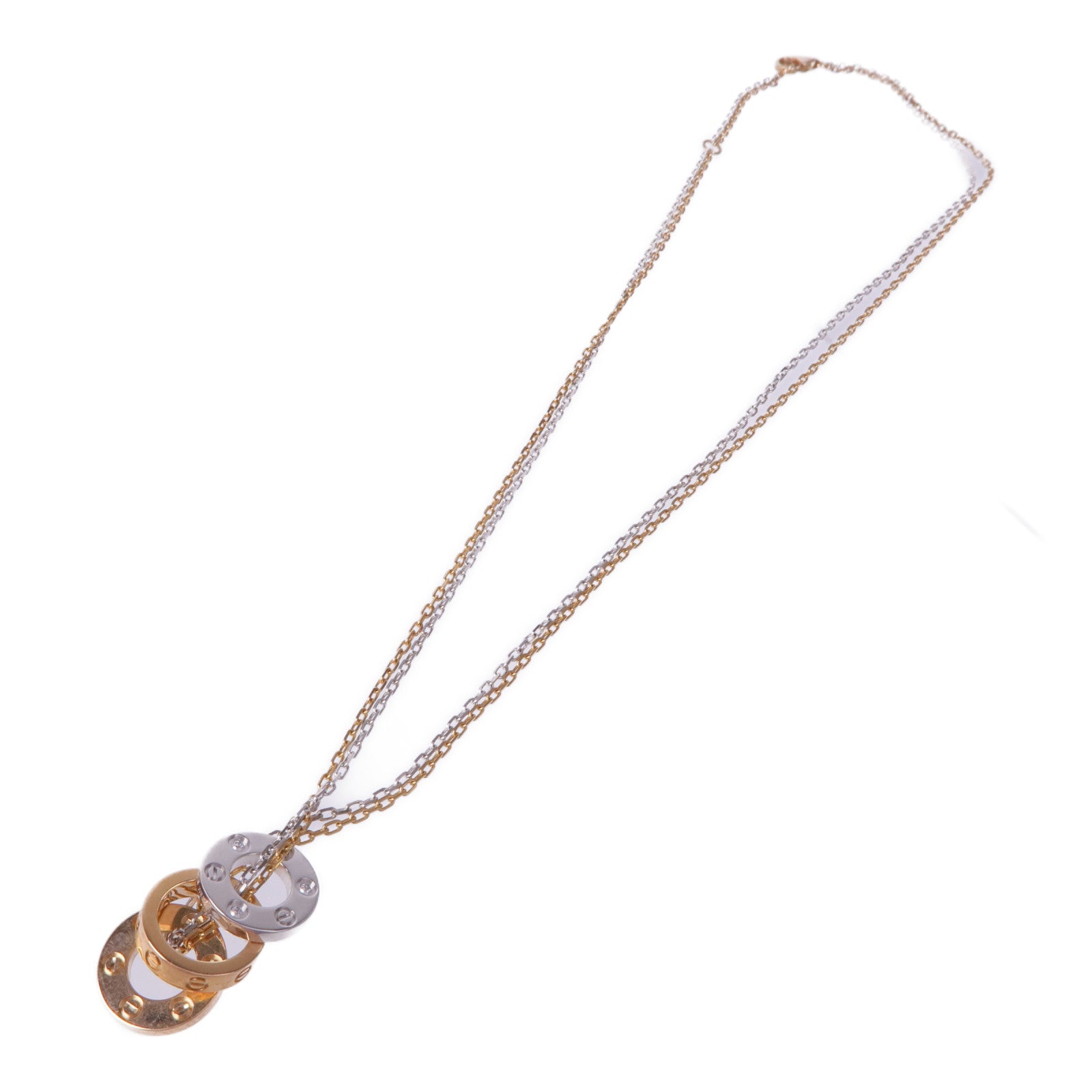 CARTIER 18K玫瑰金/白金6P Diamond Love Three Hoop Necklace項鍊
