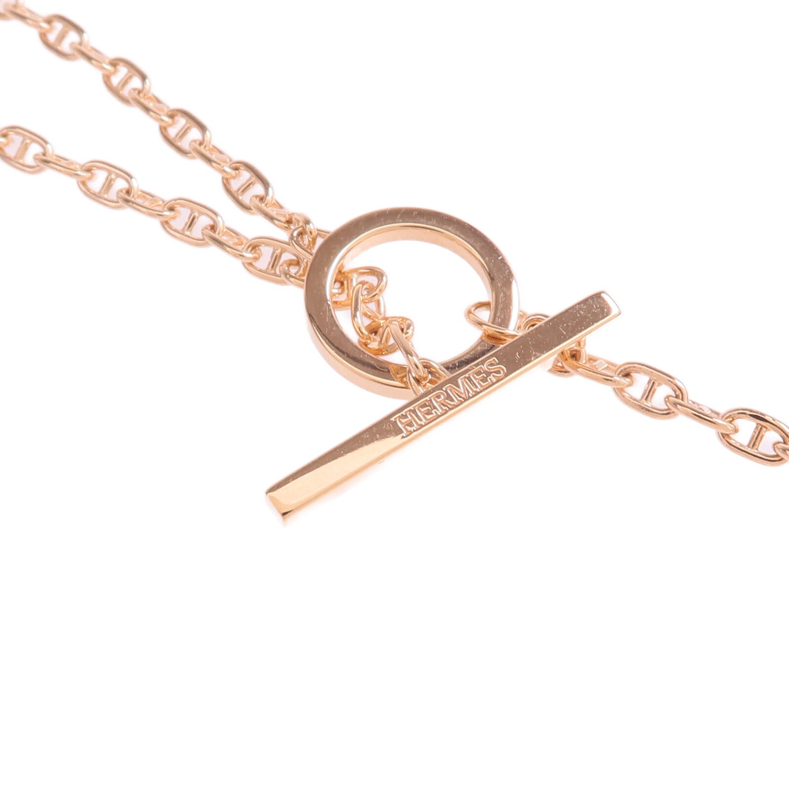HERMES 18K玫瑰金Chaine D'ancre Contour Pendant鑽石項鍊
