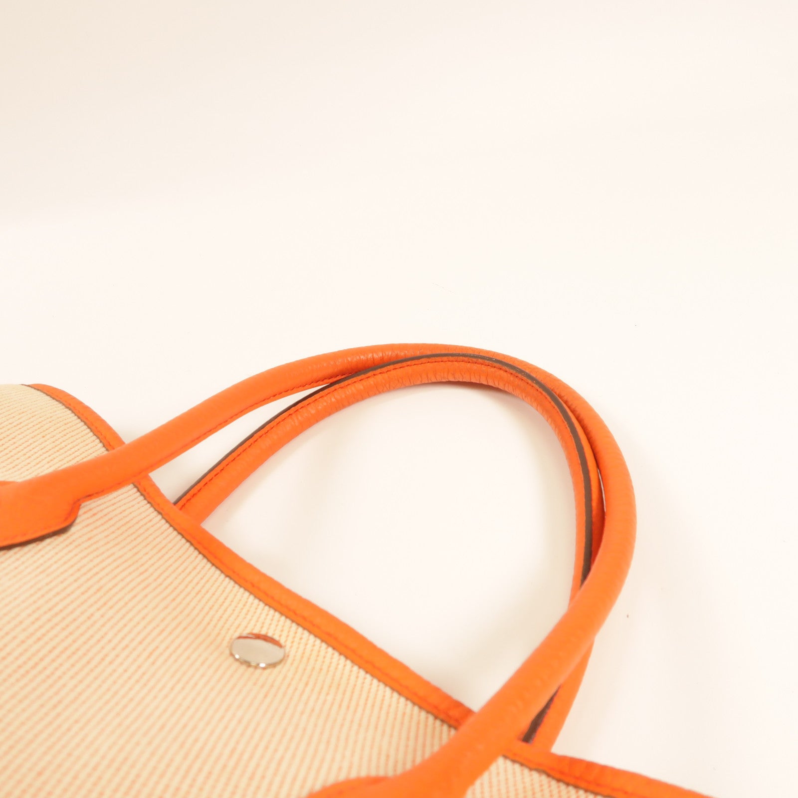 HERMES 帆布GardenParty PM銀扣手挽袋橙色