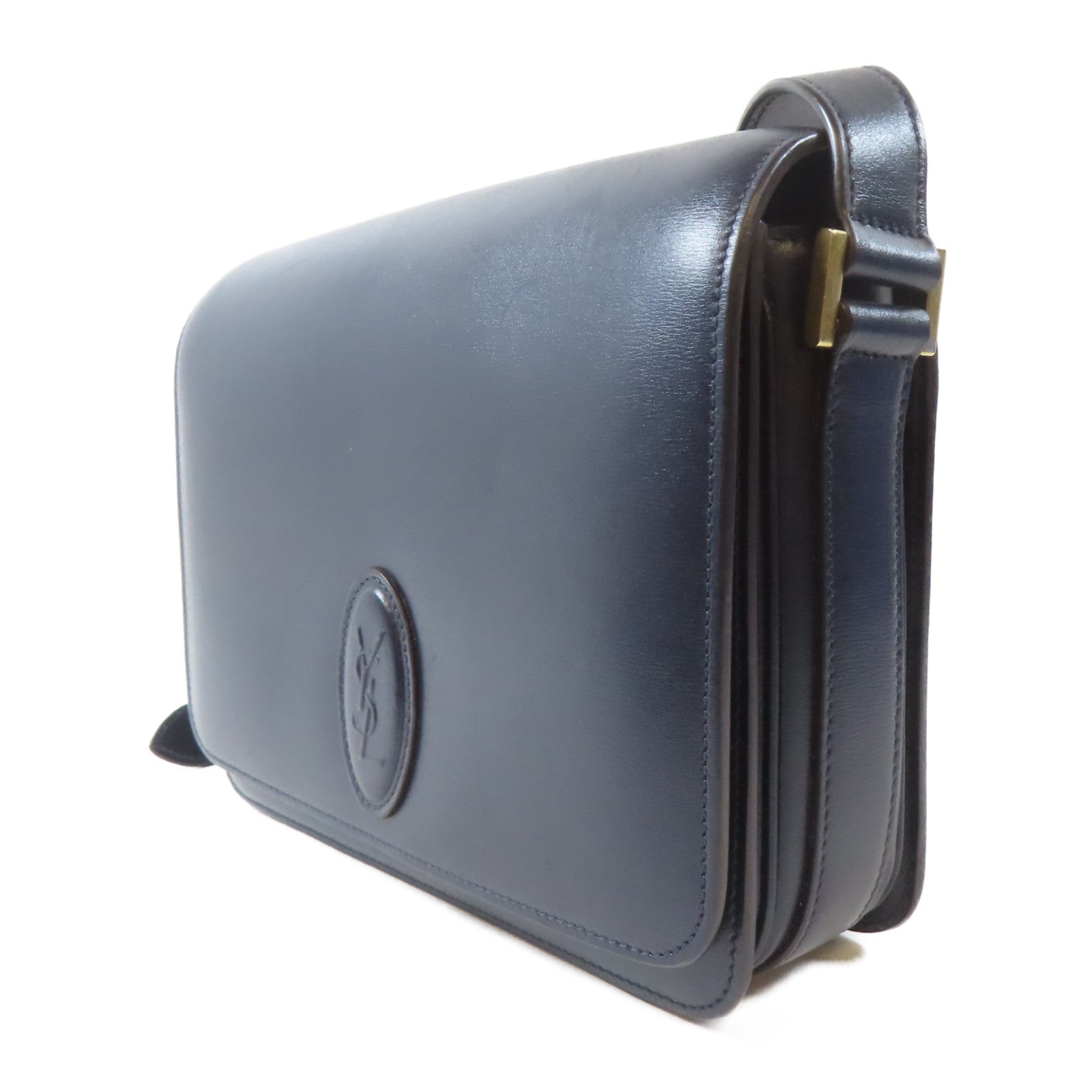 YVES SAINT LAURENT 【激減優惠】牛皮皮革Shoulder Bag金扣肩背袋深藍色