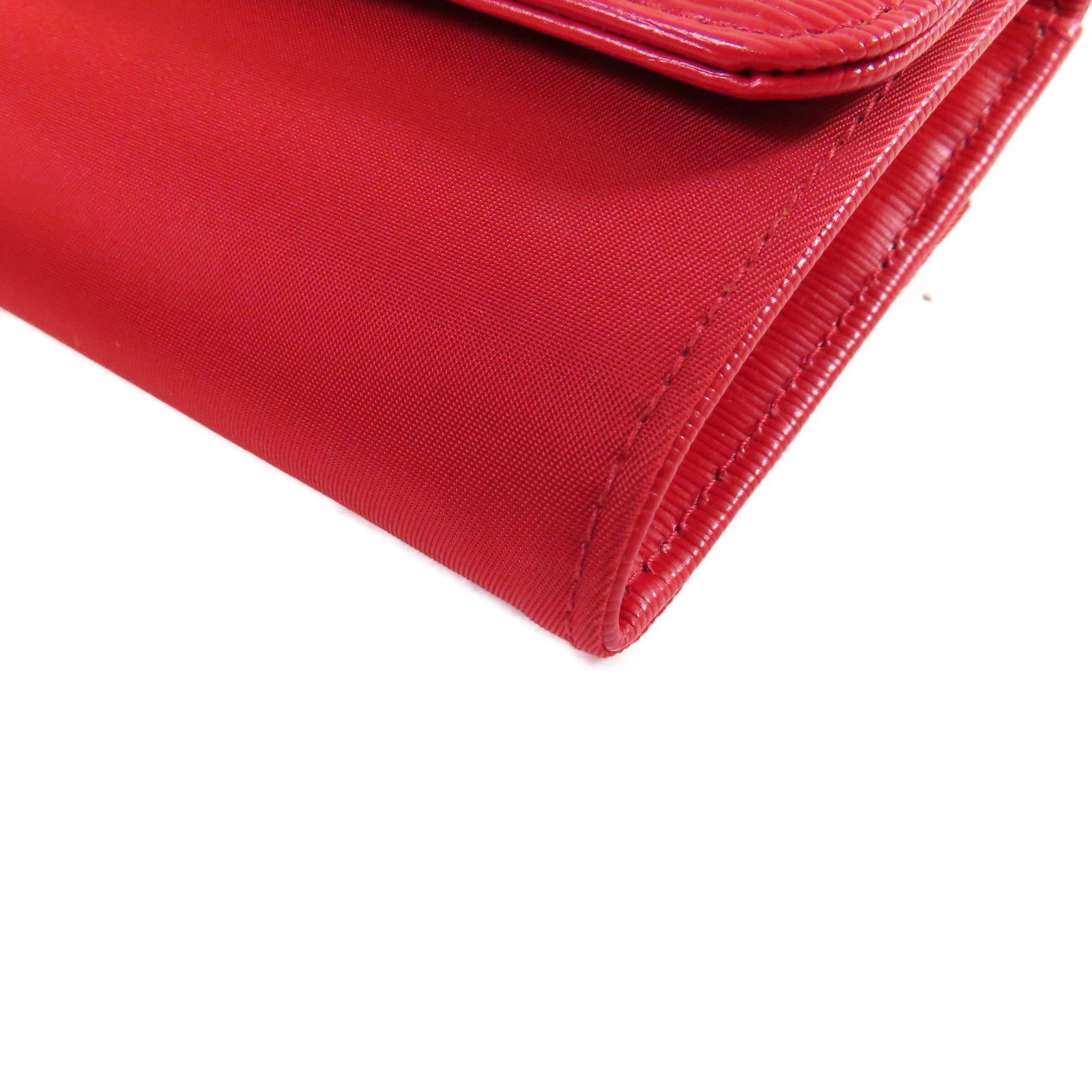 PRADA 牛皮皮革/尼龍Long Wallet金扣長錢包紅色