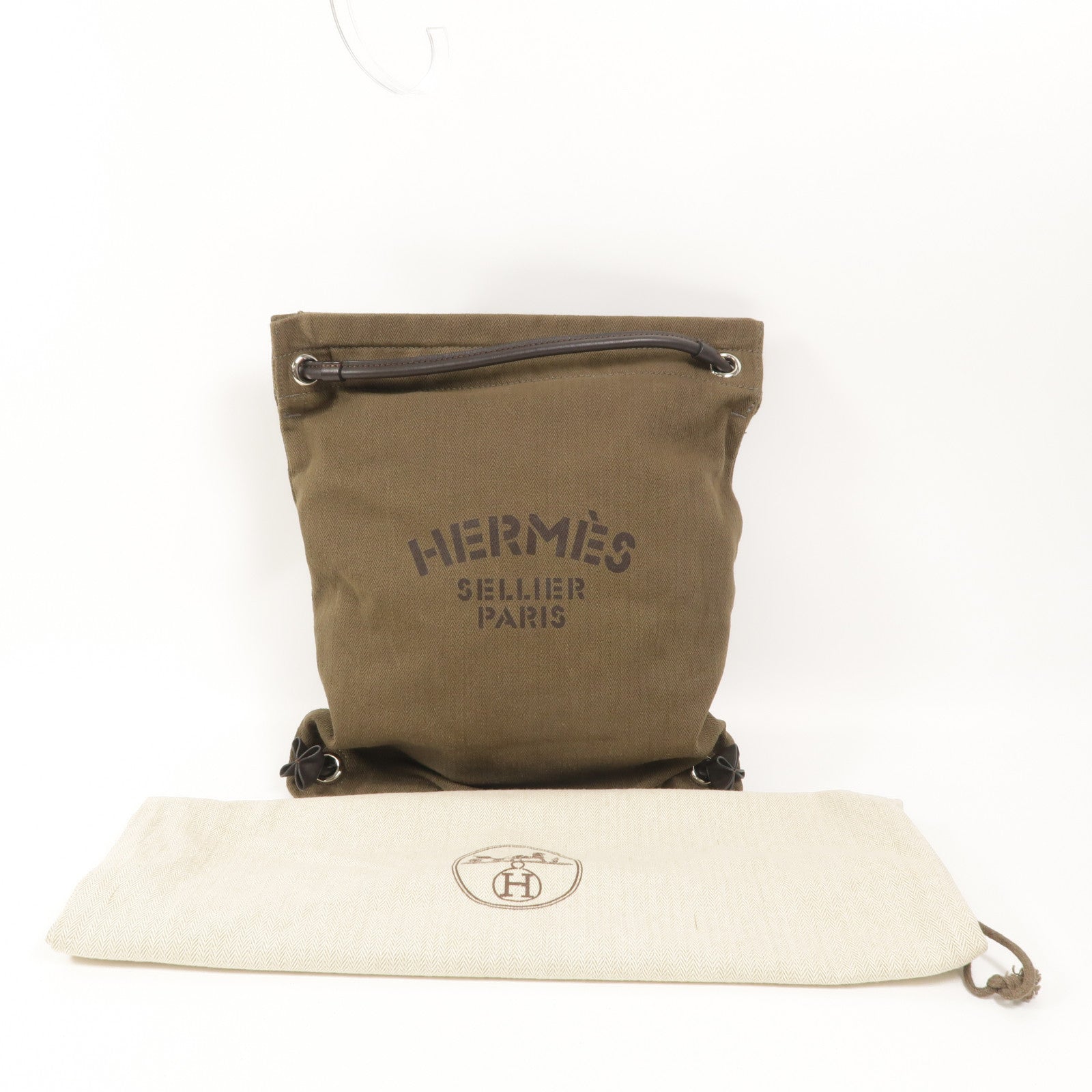 HERMES 帆布Aline Grooming Bag背包Kaki/Ebene