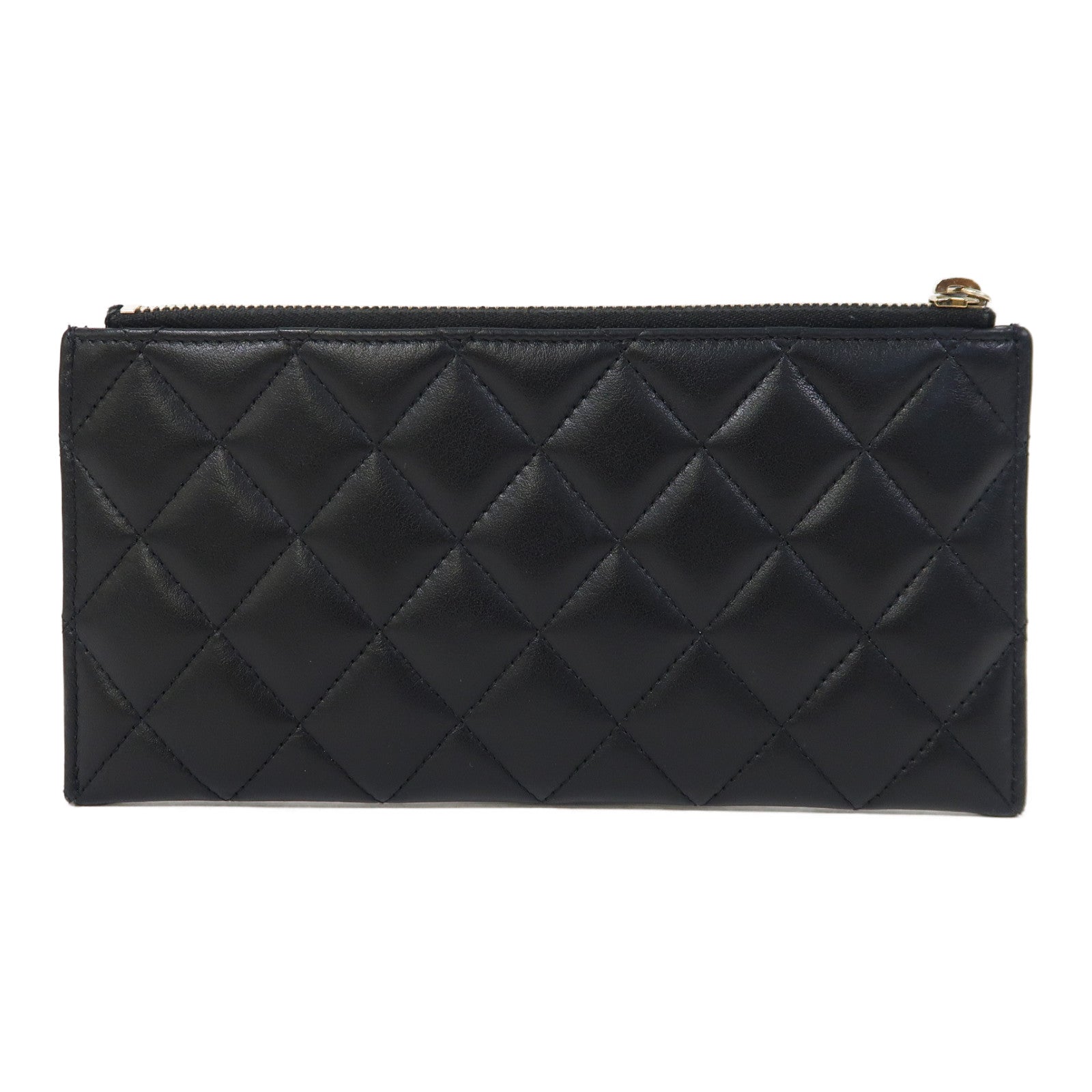 CHANEL 【激減優惠】菱格羊皮皮革Zipper Long Wallet金扣長錢包黑色