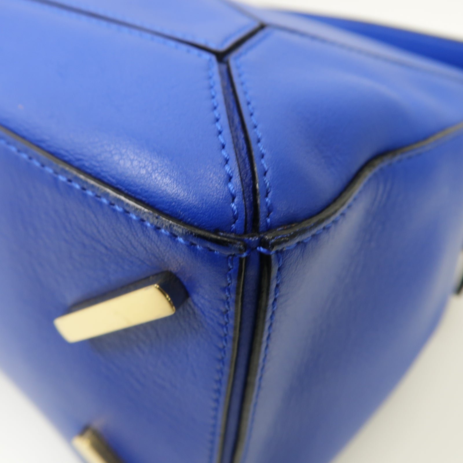 LOEWE 牛皮皮革Puzzle Bag金扣手挽肩背兩用袋藍色