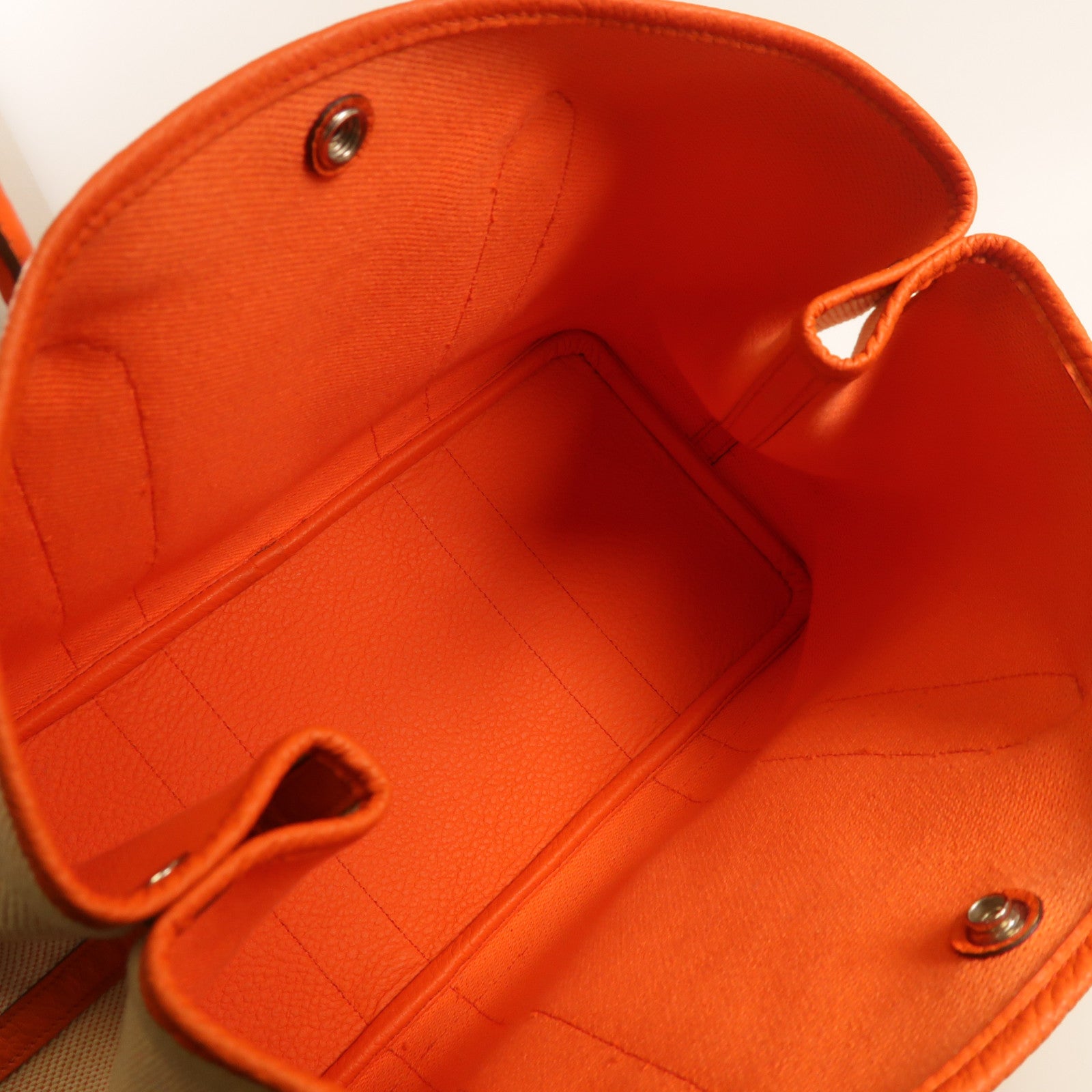 HERMES 帆布GardenParty PM銀扣手挽袋橙色