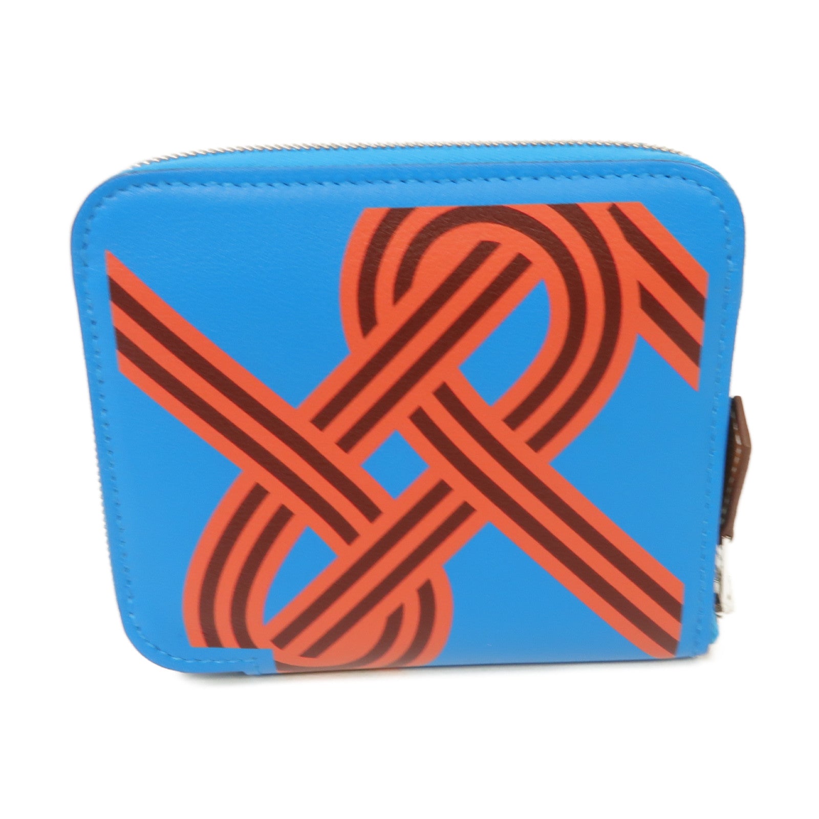 HERMES Swift皮革Silk In Compact Walle銀扣錢包Bleu Frida/Rouge HBleu Frida/Rouge H藍色/粉紅色