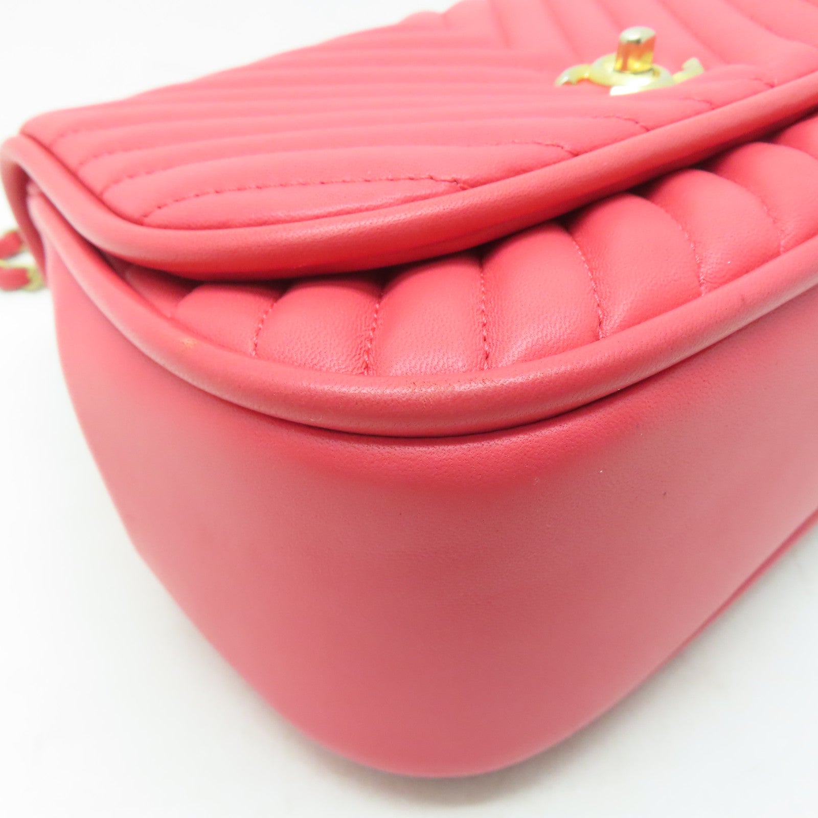 CHANEL 【激減優惠】斜紋羊皮皮革Shoulder Bag金扣手挽肩背兩用袋紅色