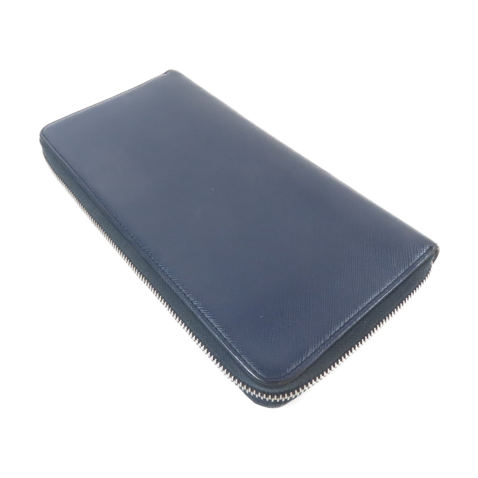 PRADA 【激減優惠】牛皮皮革Zipper Long Wallet銀扣長錢包藍色