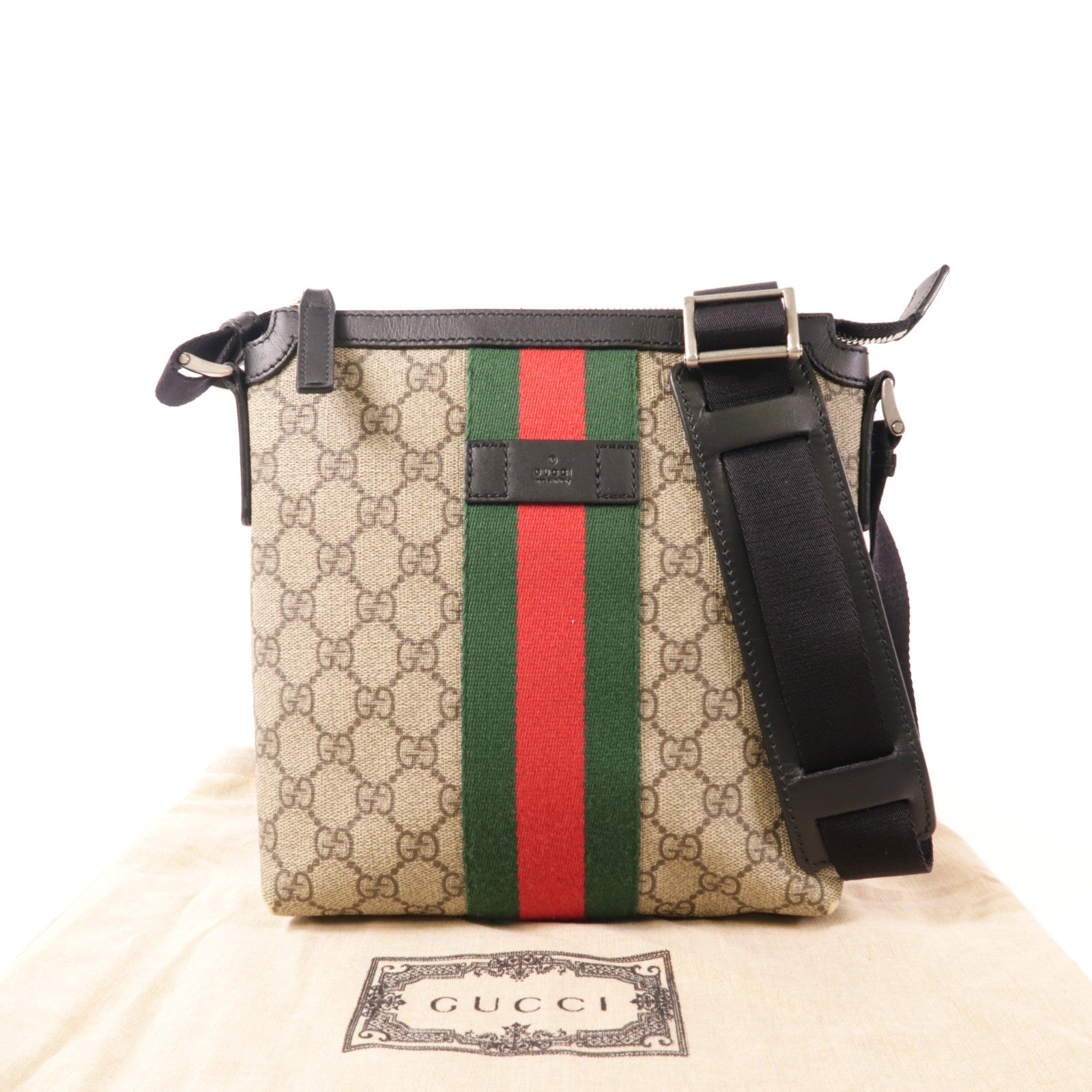 GUCCI 塗層帆布Shoulder Bag銀扣肩背袋