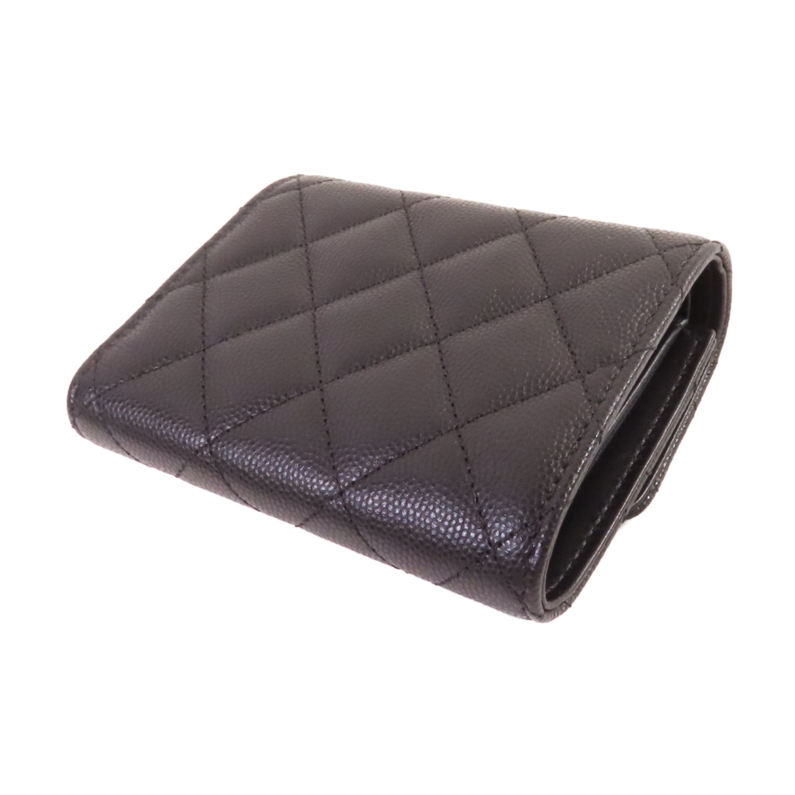 CHANEL 菱格Caviar皮革Short Wallet金扣短錢包黑色