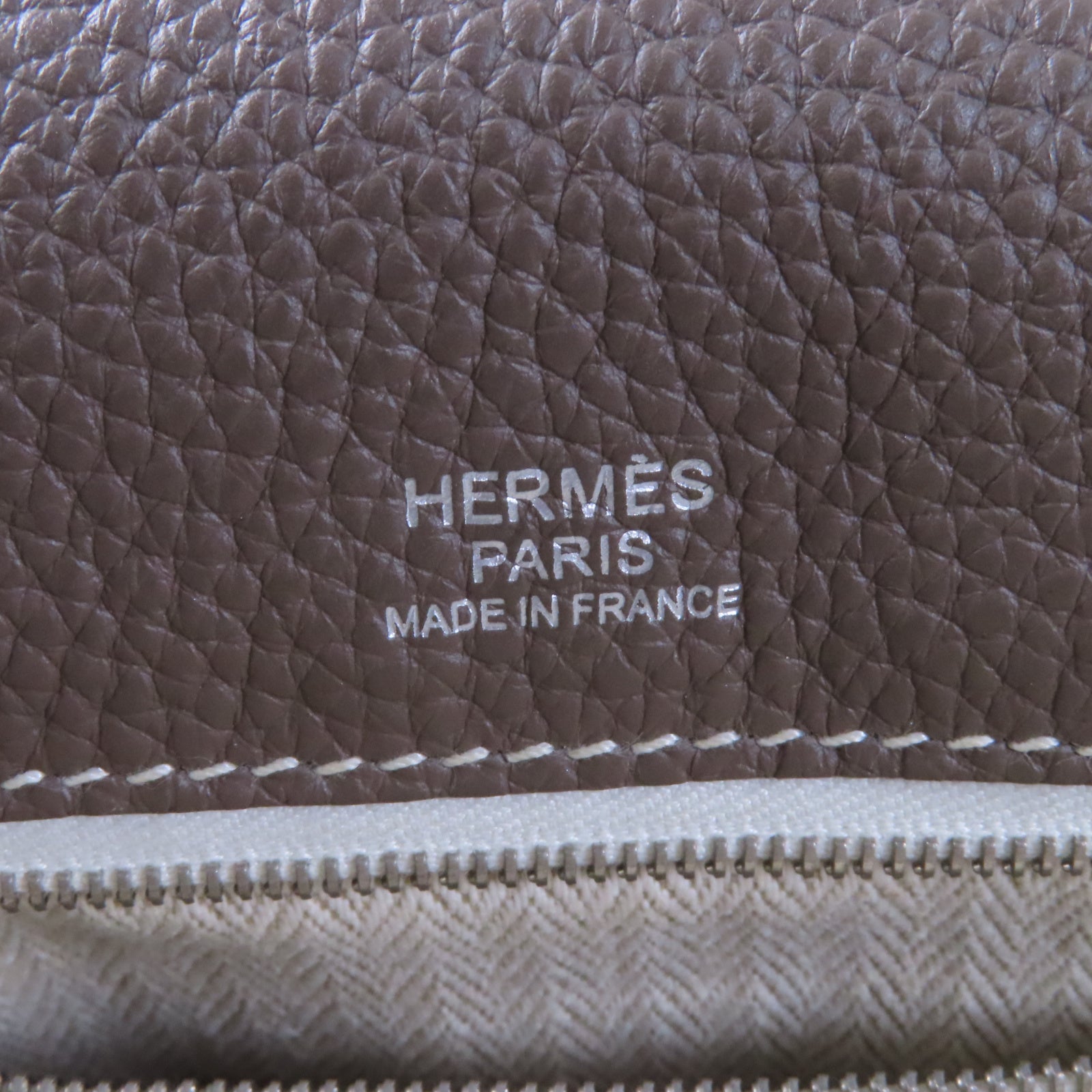 HERMES Clemence皮革Alfred Besace銀扣肩背袋Etoupe大象灰色