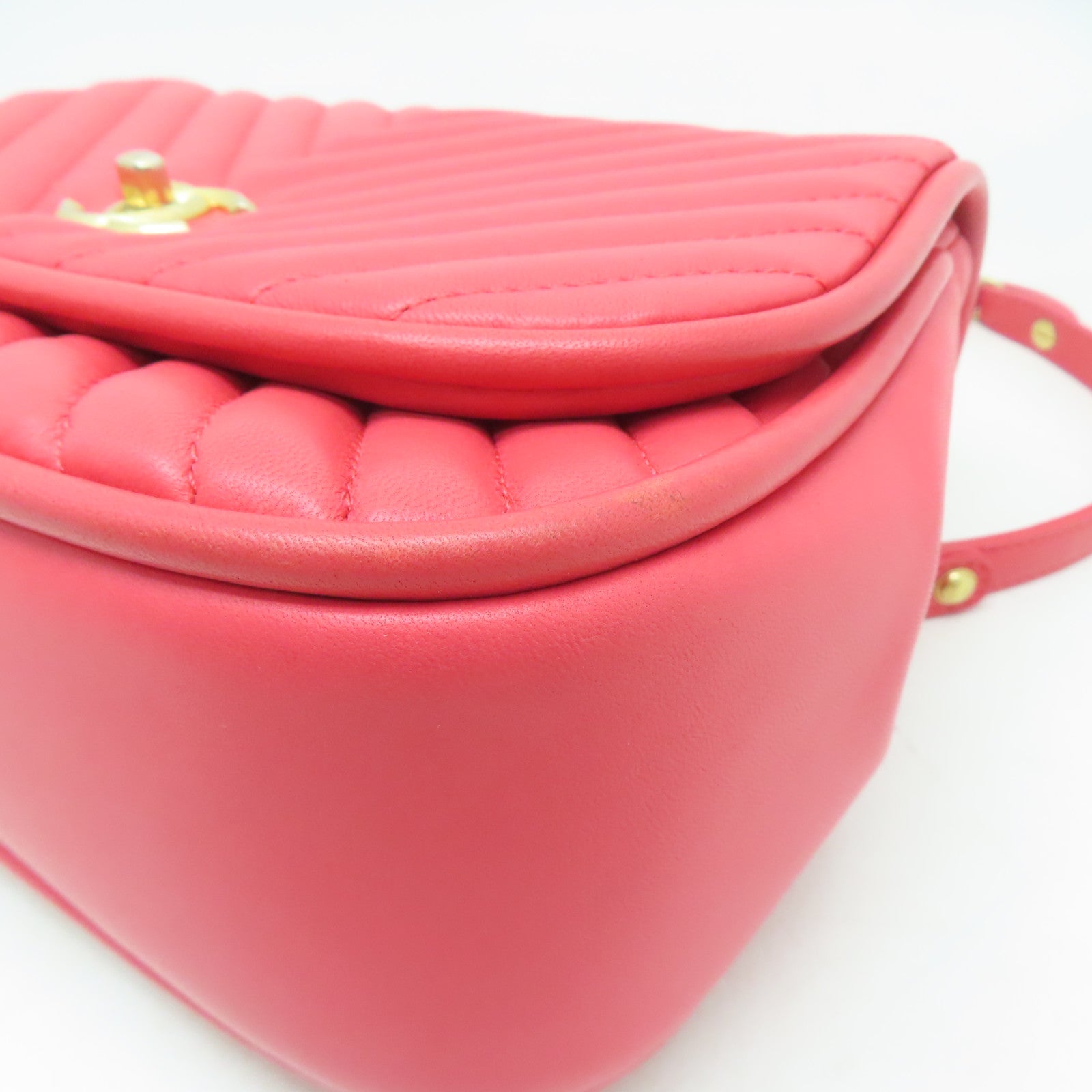 CHANEL 【激減優惠】斜紋羊皮皮革Shoulder Bag金扣手挽肩背兩用袋紅色
