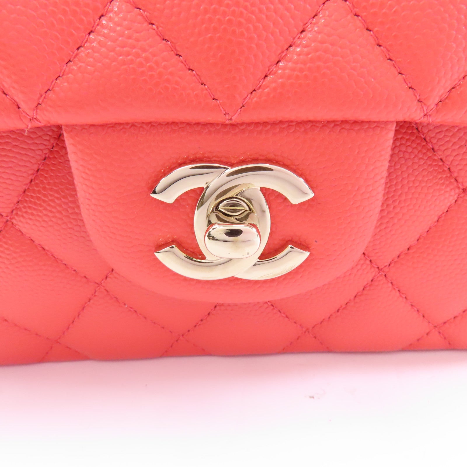 CHANEL 【激減優惠】菱格Caviar皮革Chain Shoulder金扣鏈帶肩背袋紅色