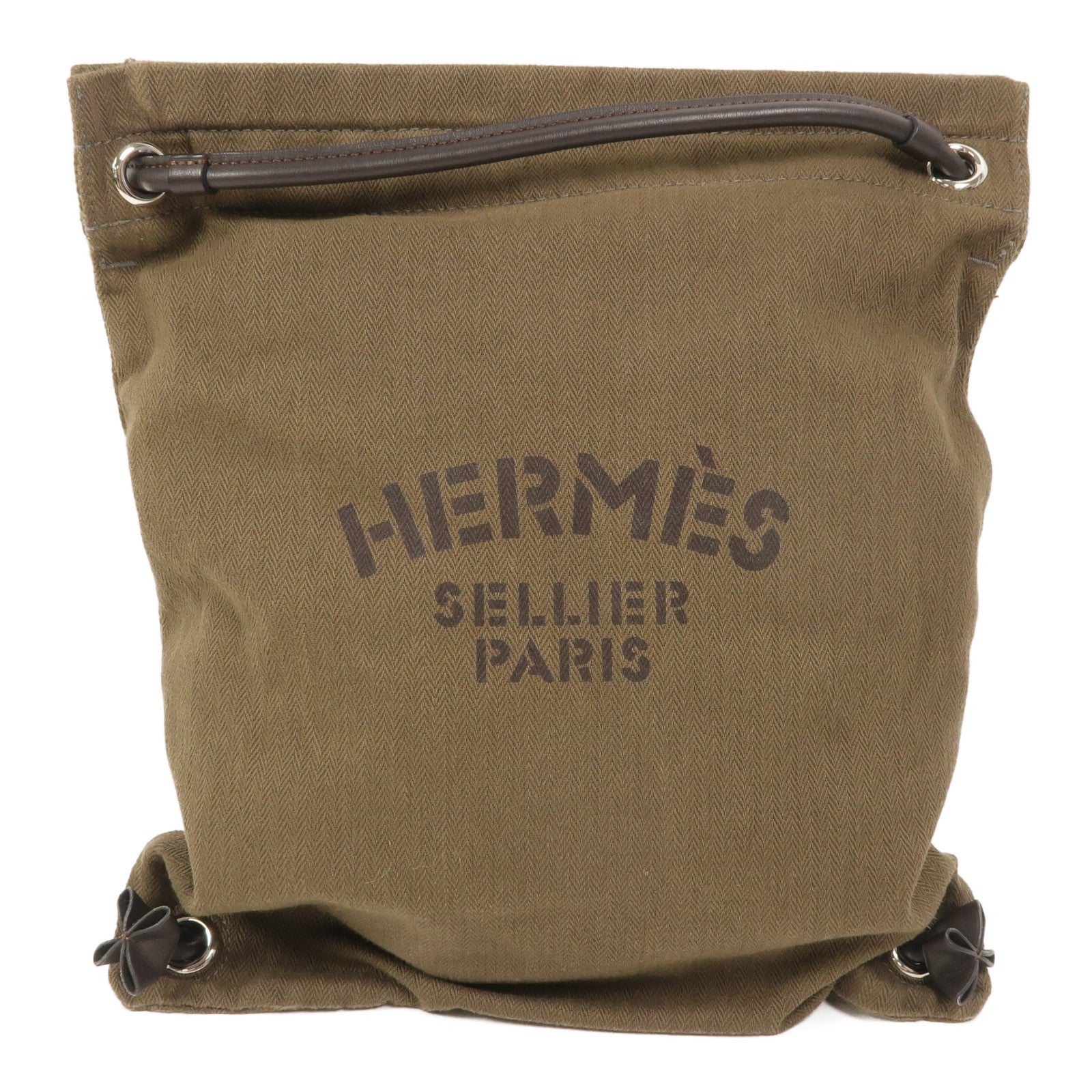 HERMES 帆布Aline Grooming Bag背包Kaki/Ebene