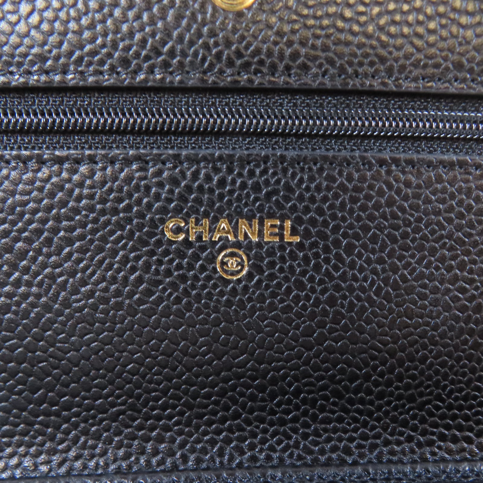 CHANEL 菱格牛皮皮革WOC金扣鏈帶肩背袋黑色