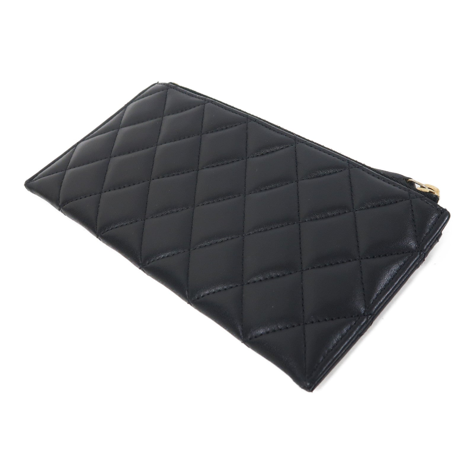 CHANEL 【激減優惠】菱格羊皮皮革Zipper Long Wallet金扣長錢包黑色