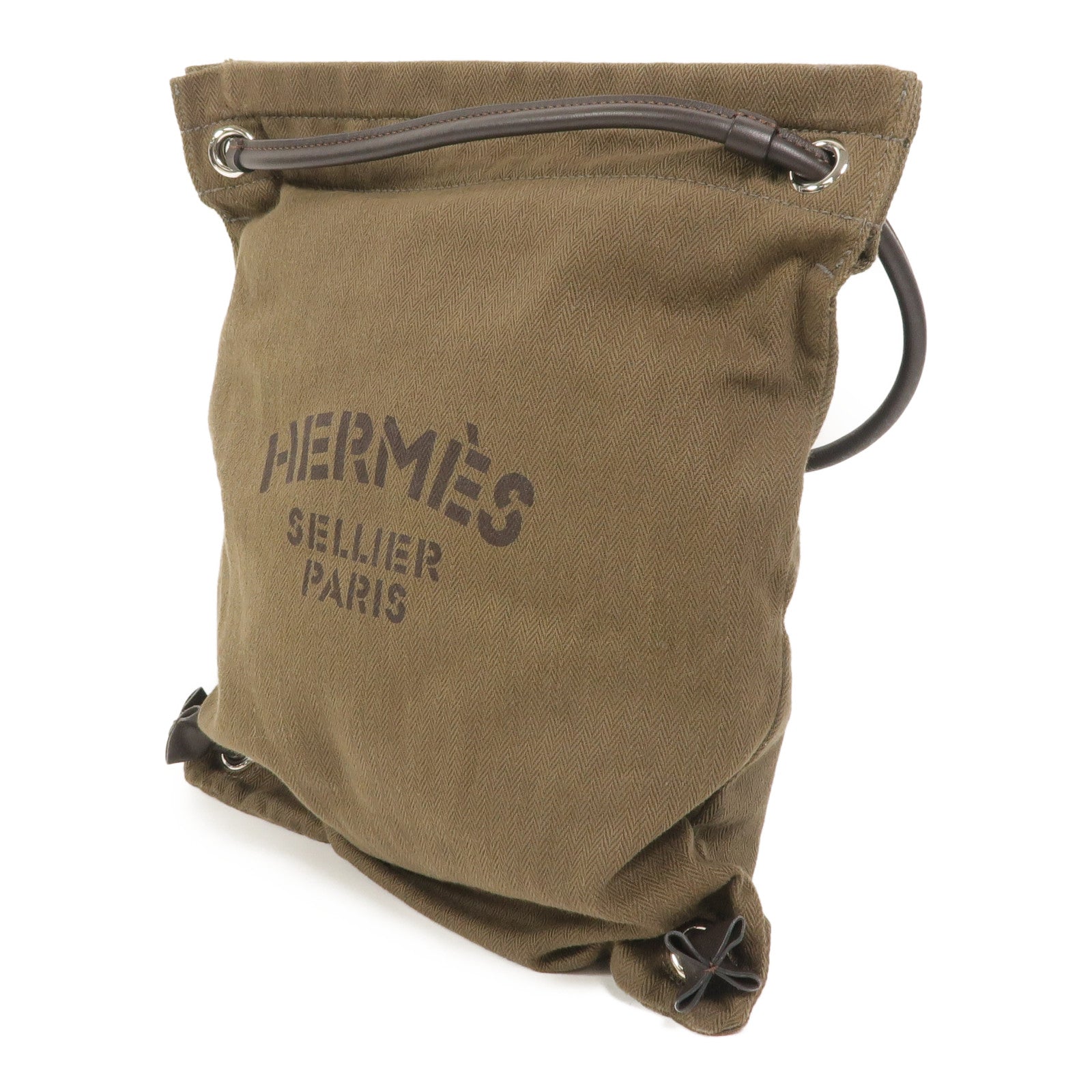 HERMES 帆布Aline Grooming Bag背包Kaki/Ebene