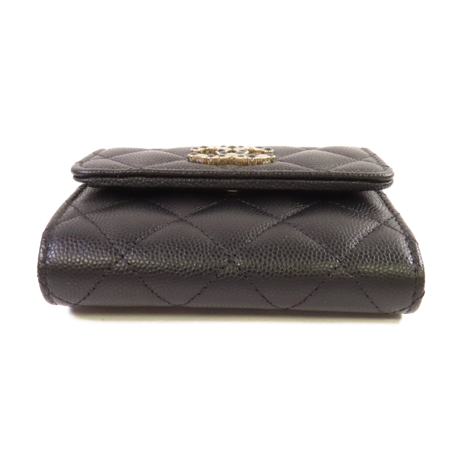 CHANEL 菱格Caviar皮革Short Wallet金扣短錢包黑色