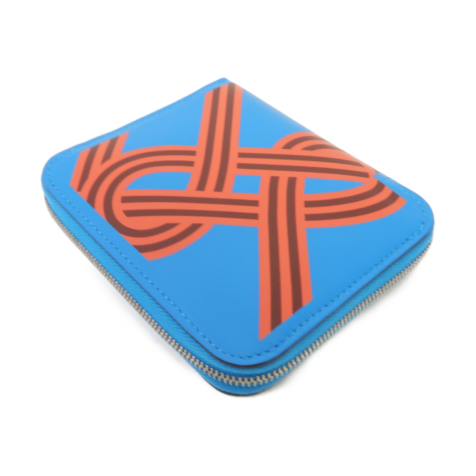 HERMES Swift皮革Silk In Compact Walle銀扣錢包Bleu Frida/Rouge HBleu Frida/Rouge H藍色/粉紅色