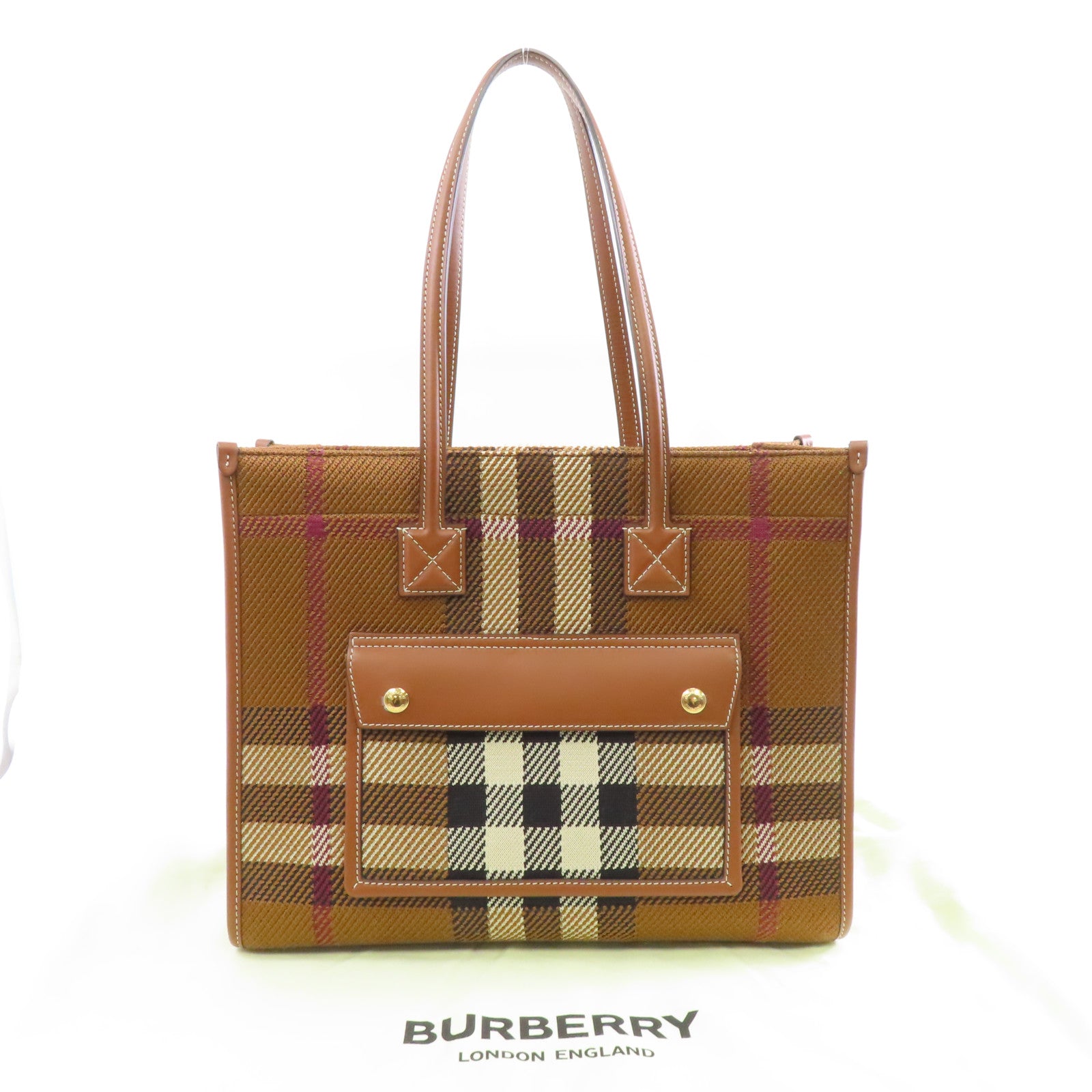 BURBERRY 纖維Medium Freya Tote Bag金扣手挽袋啡色