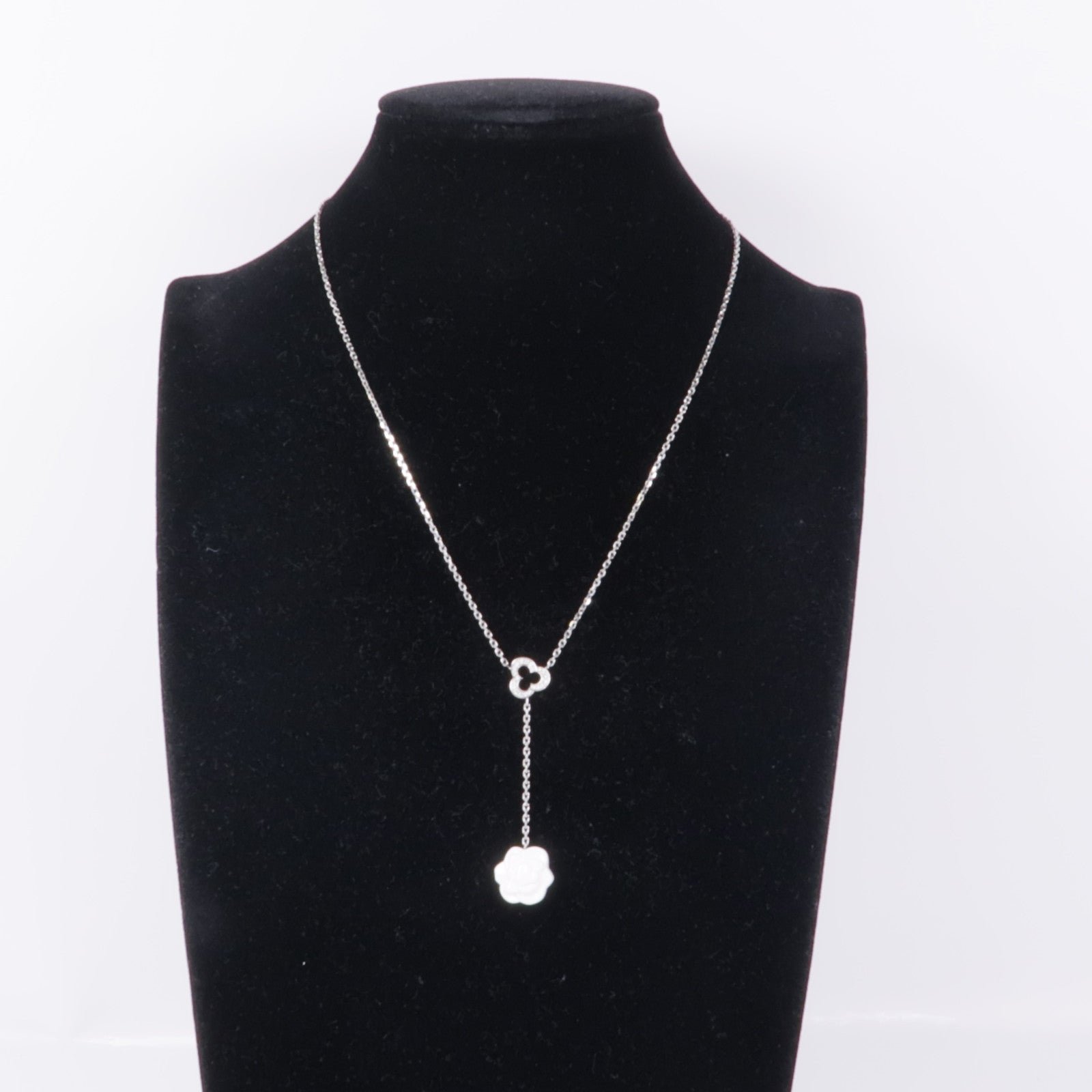 CHANEL 18K白金Camellia White Agate Diamond Necklace鑽石/陶瓷項鍊