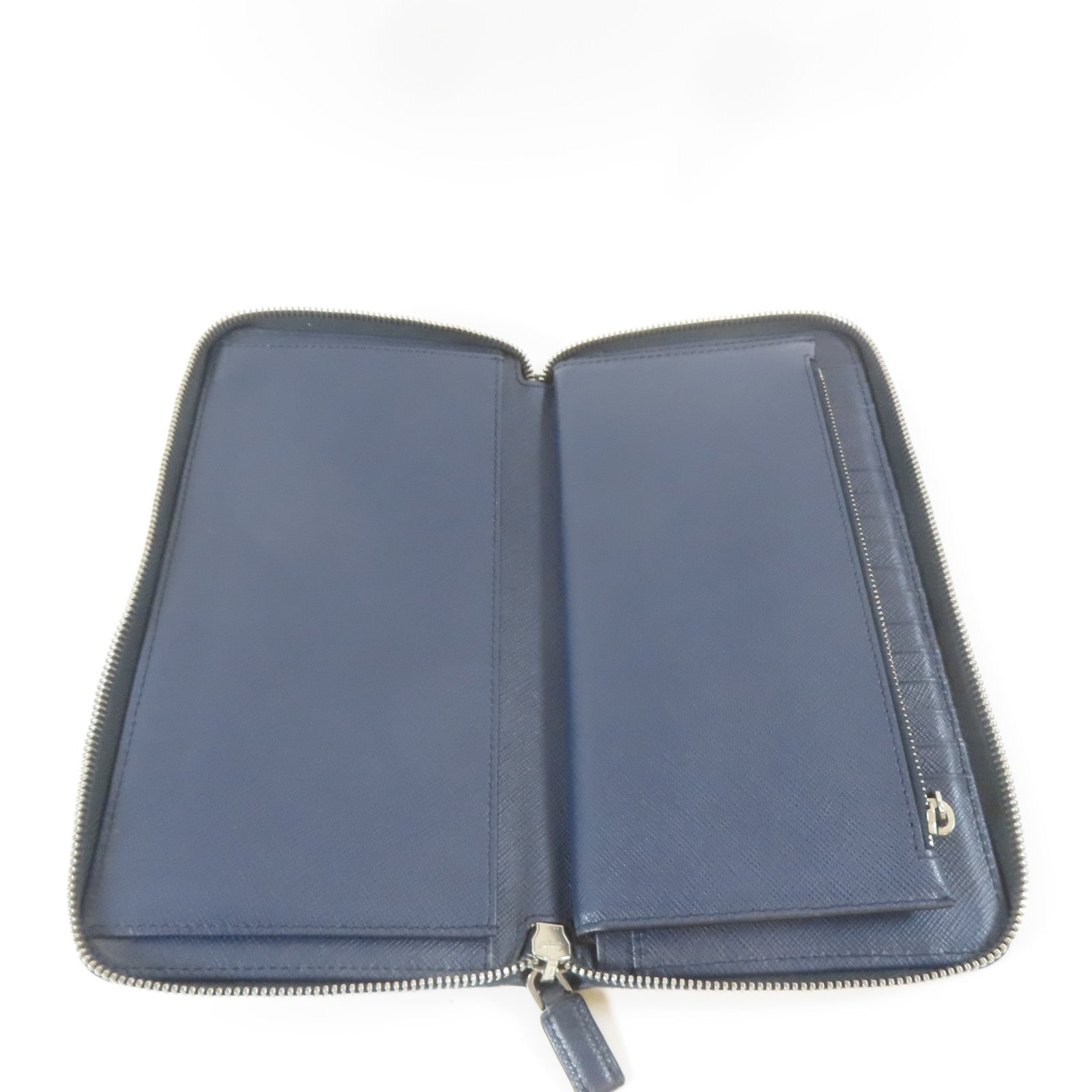 PRADA 【激減優惠】牛皮皮革Zipper Long Wallet銀扣長錢包藍色