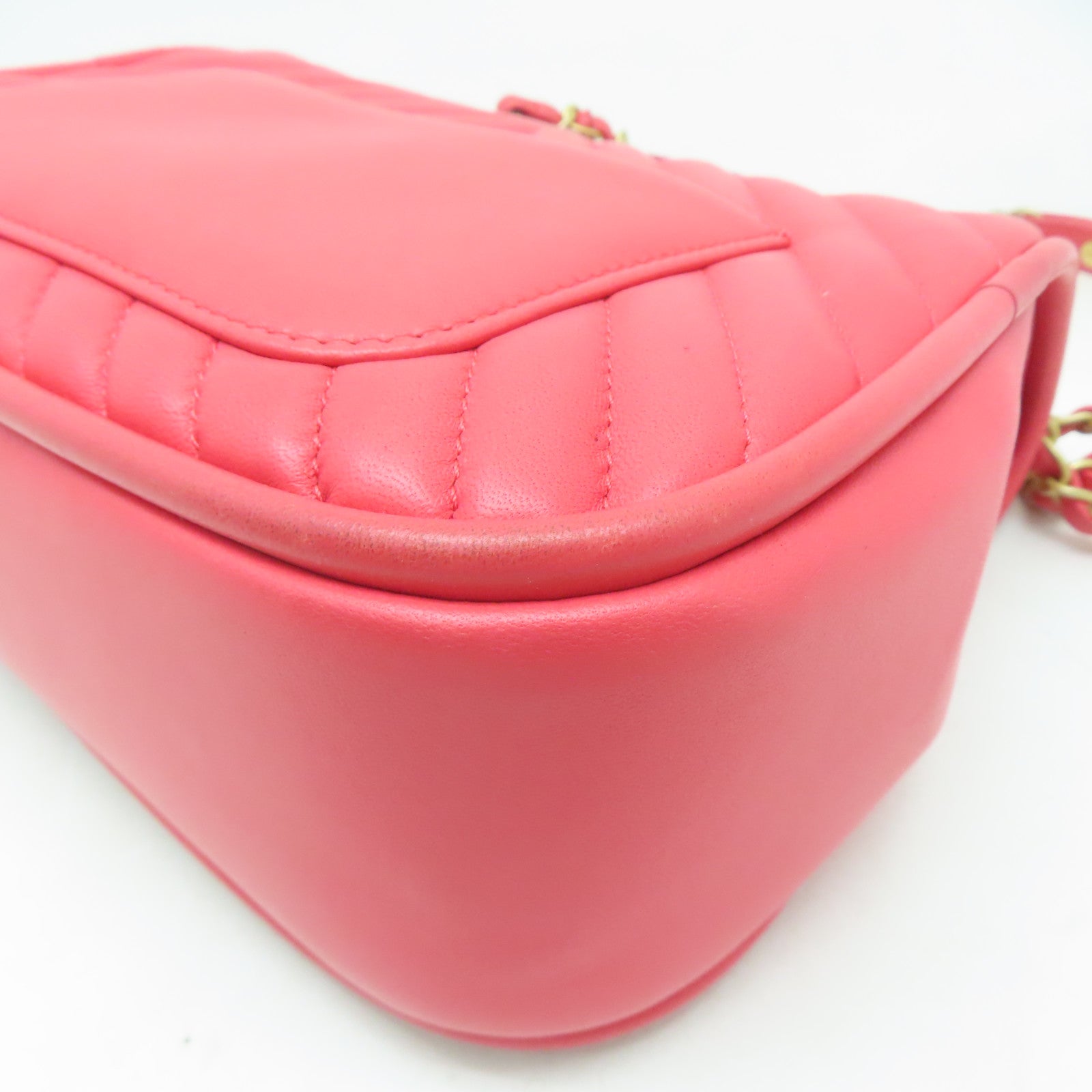 CHANEL 【激減優惠】斜紋羊皮皮革Shoulder Bag金扣手挽肩背兩用袋紅色