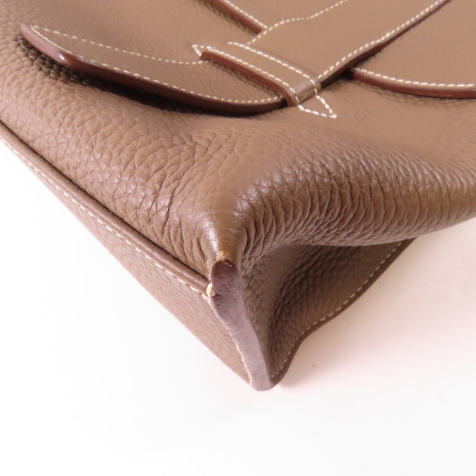 HERMES Clemence皮革Alfred Besace銀扣肩背袋Etoupe大象灰色