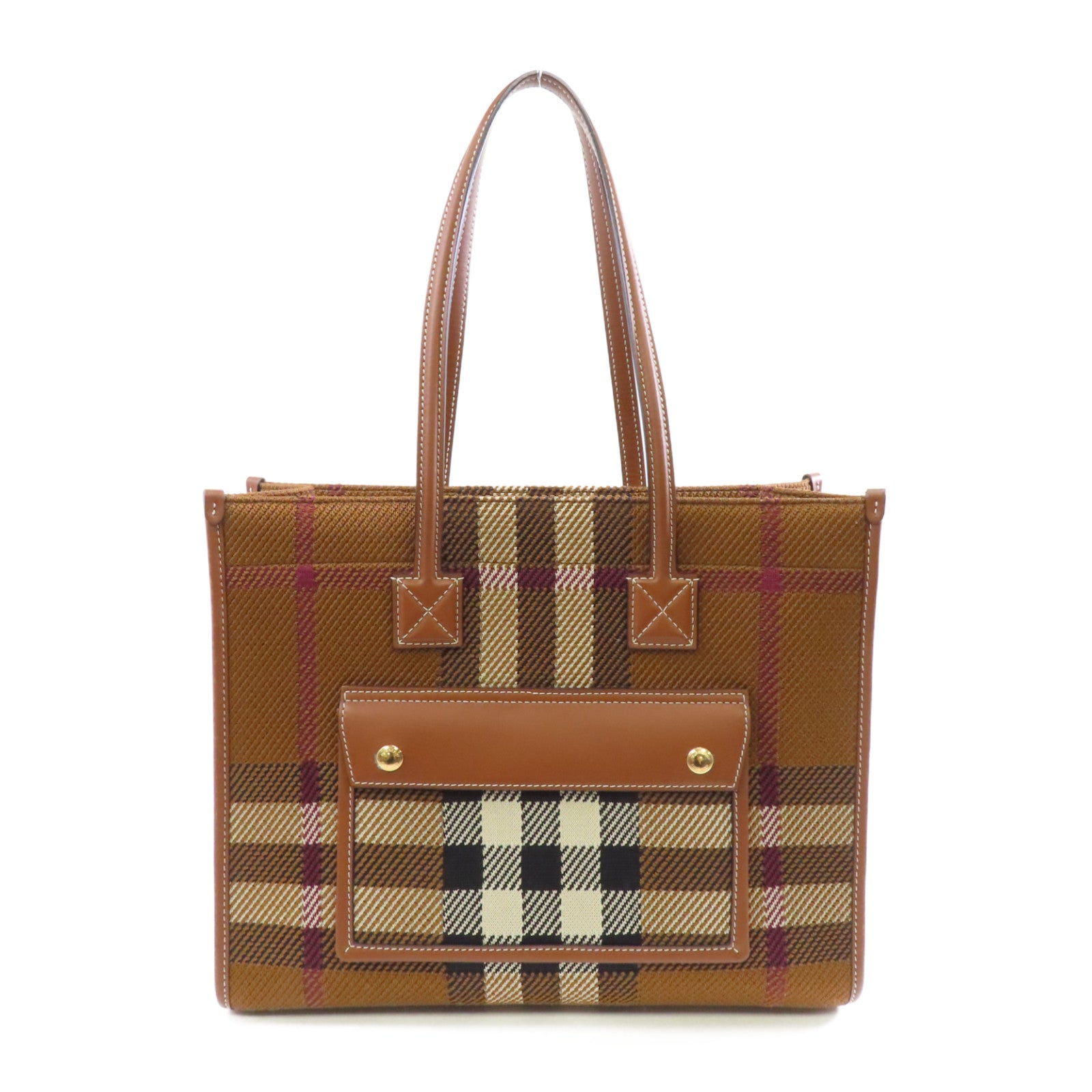 BURBERRY 纖維Medium Freya Tote Bag金扣手挽袋啡色