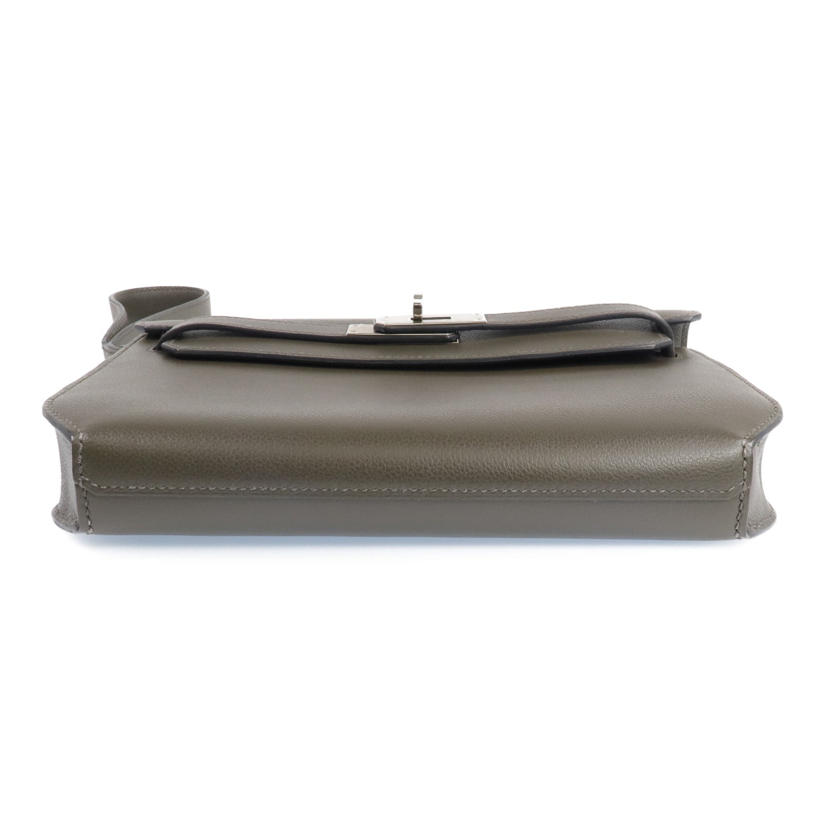 HERMES Evercolor皮革Kelly Depeches 25銀扣手拿包Vert Maquies