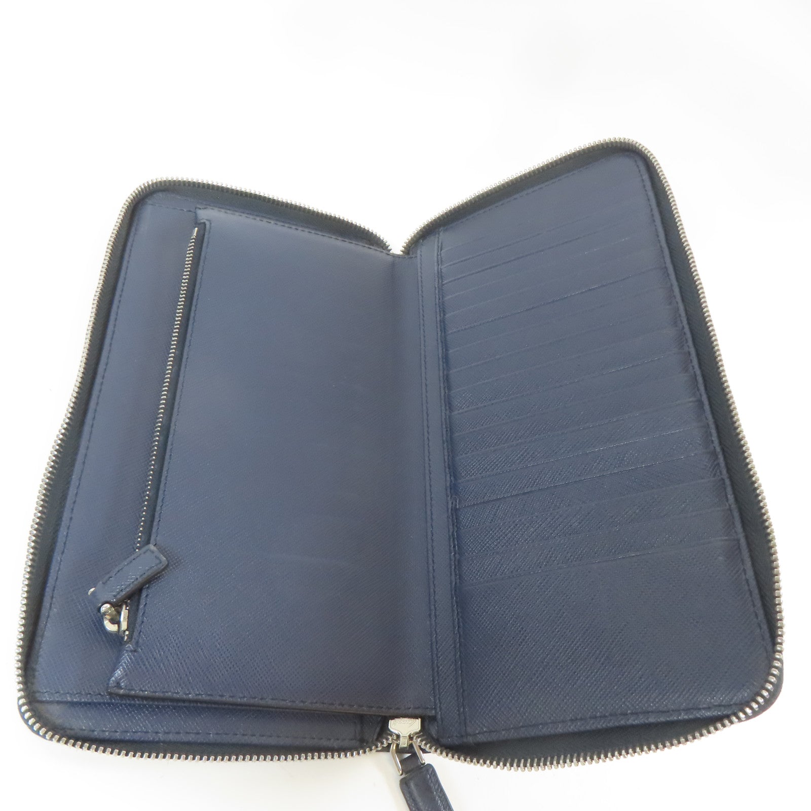 PRADA 【激減優惠】牛皮皮革Zipper Long Wallet銀扣長錢包藍色