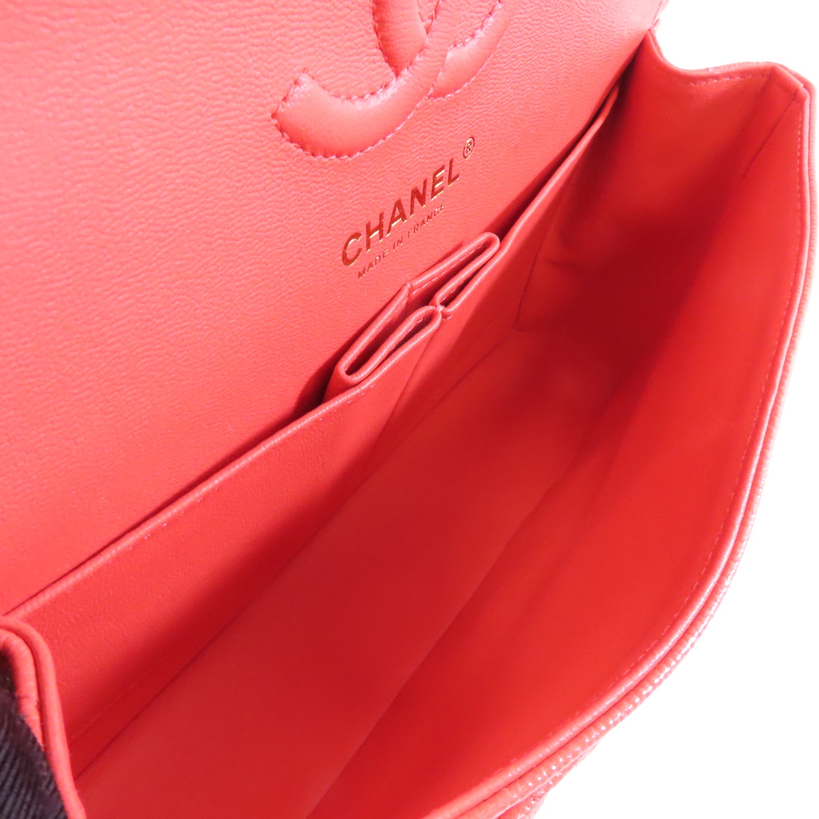 CHANEL 【激減優惠】菱格Caviar皮革Chain Shoulder金扣鏈帶肩背袋紅色