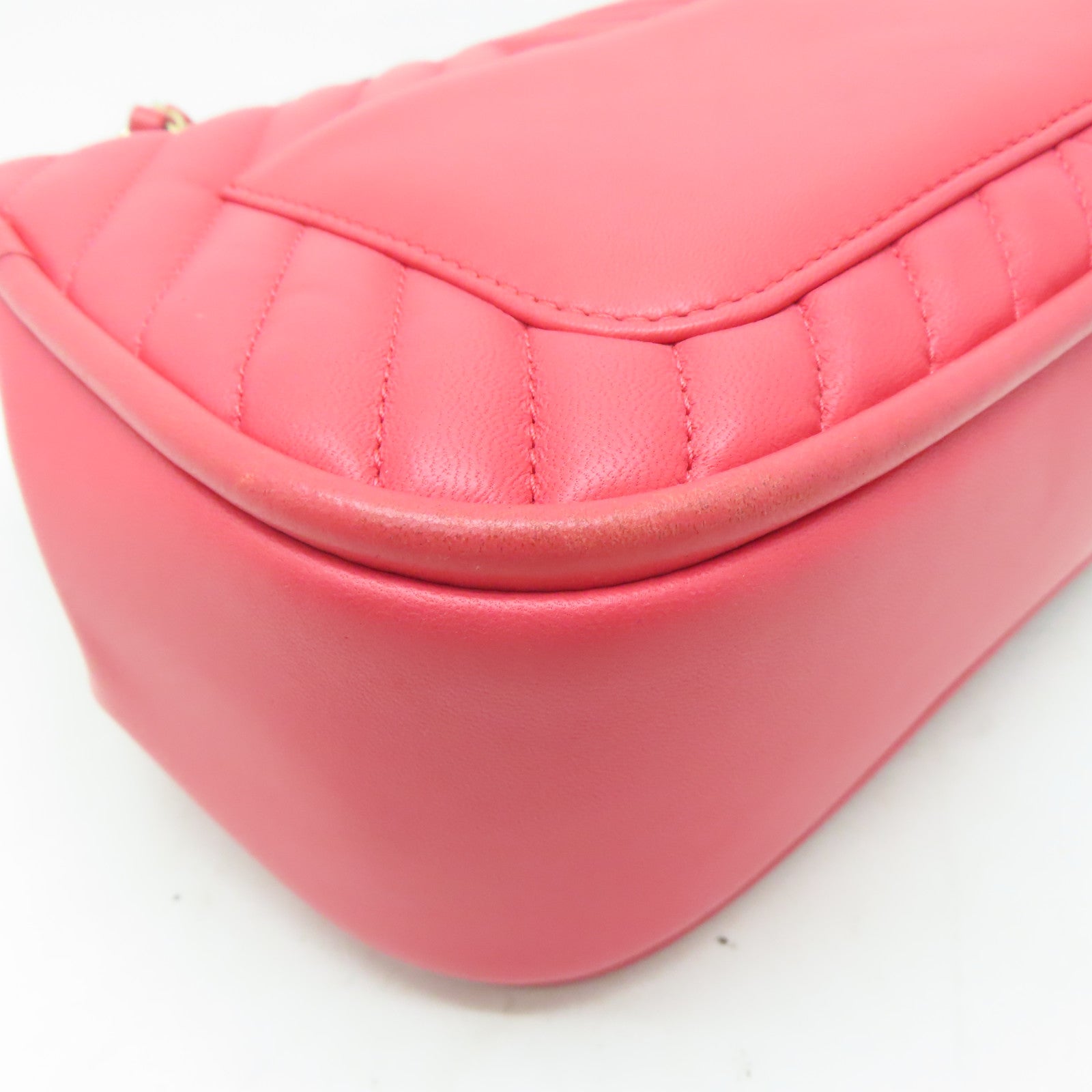 CHANEL 【激減優惠】斜紋羊皮皮革Shoulder Bag金扣手挽肩背兩用袋紅色