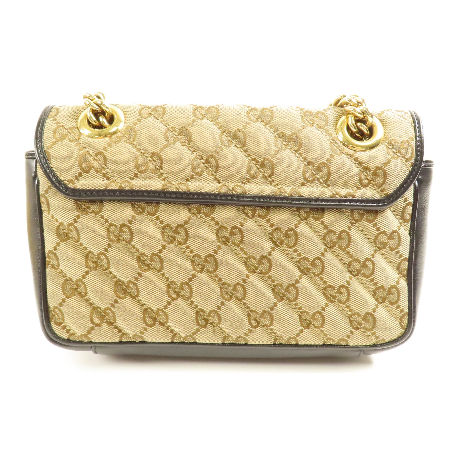 GUCCI GHW GG Marmont Chain Shoulder Bag 446744 Canvas Brown Black