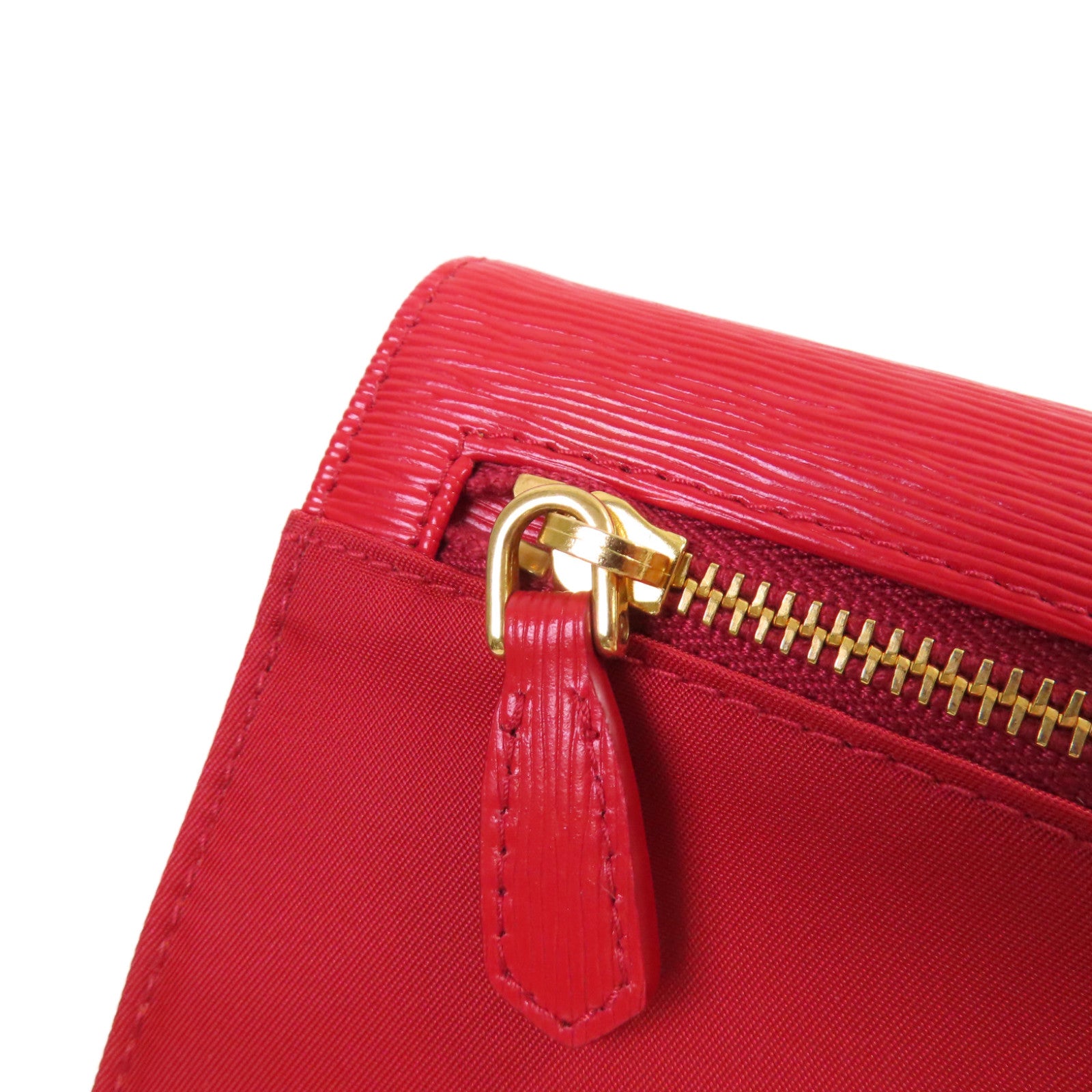PRADA 牛皮皮革/尼龍Long Wallet金扣長錢包紅色