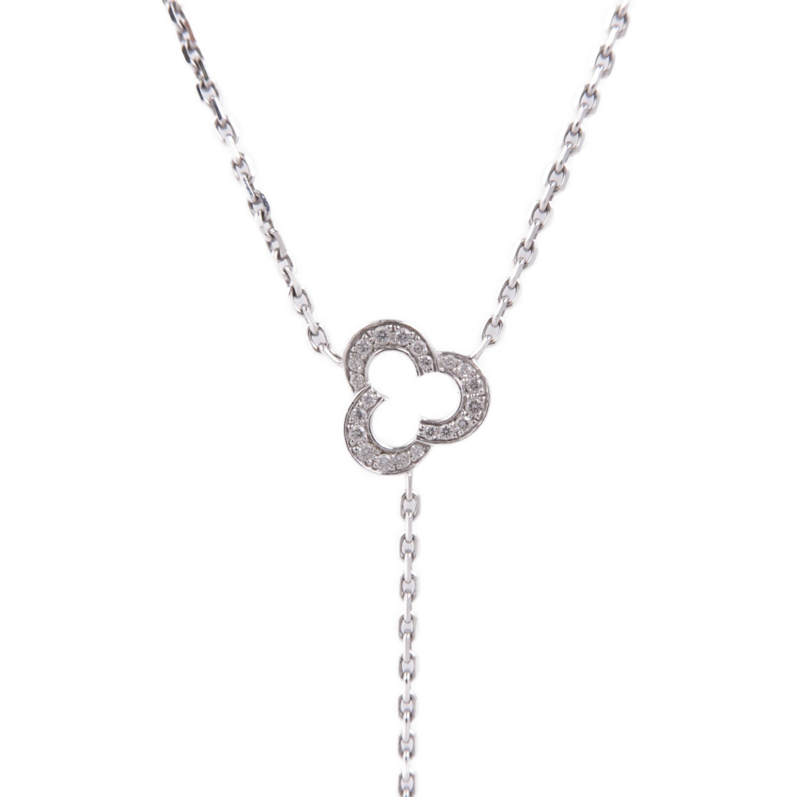 CHANEL 18K白金Camellia White Agate Diamond Necklace鑽石/陶瓷項鍊