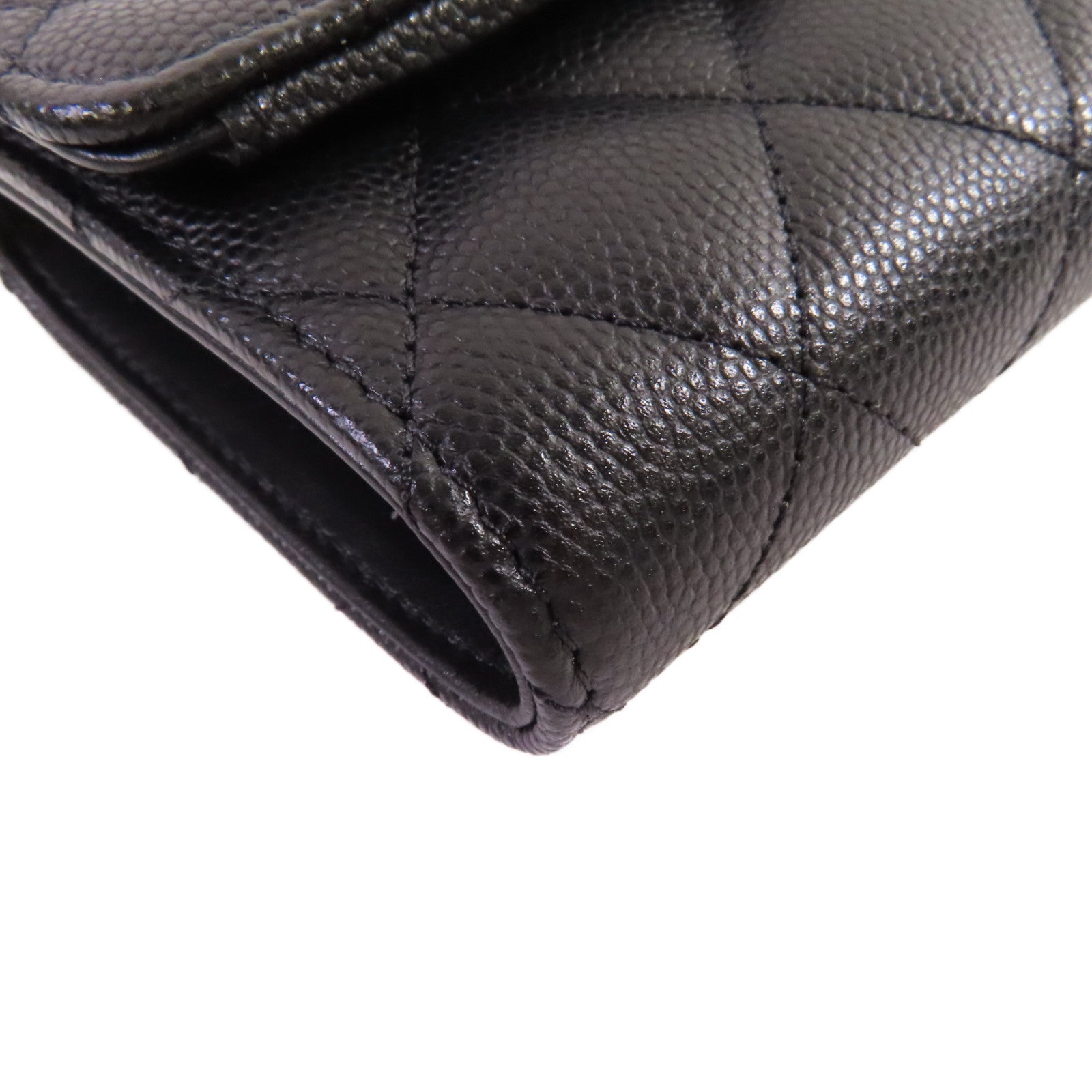 CHANEL 菱格Caviar皮革Short Wallet金扣短錢包黑色