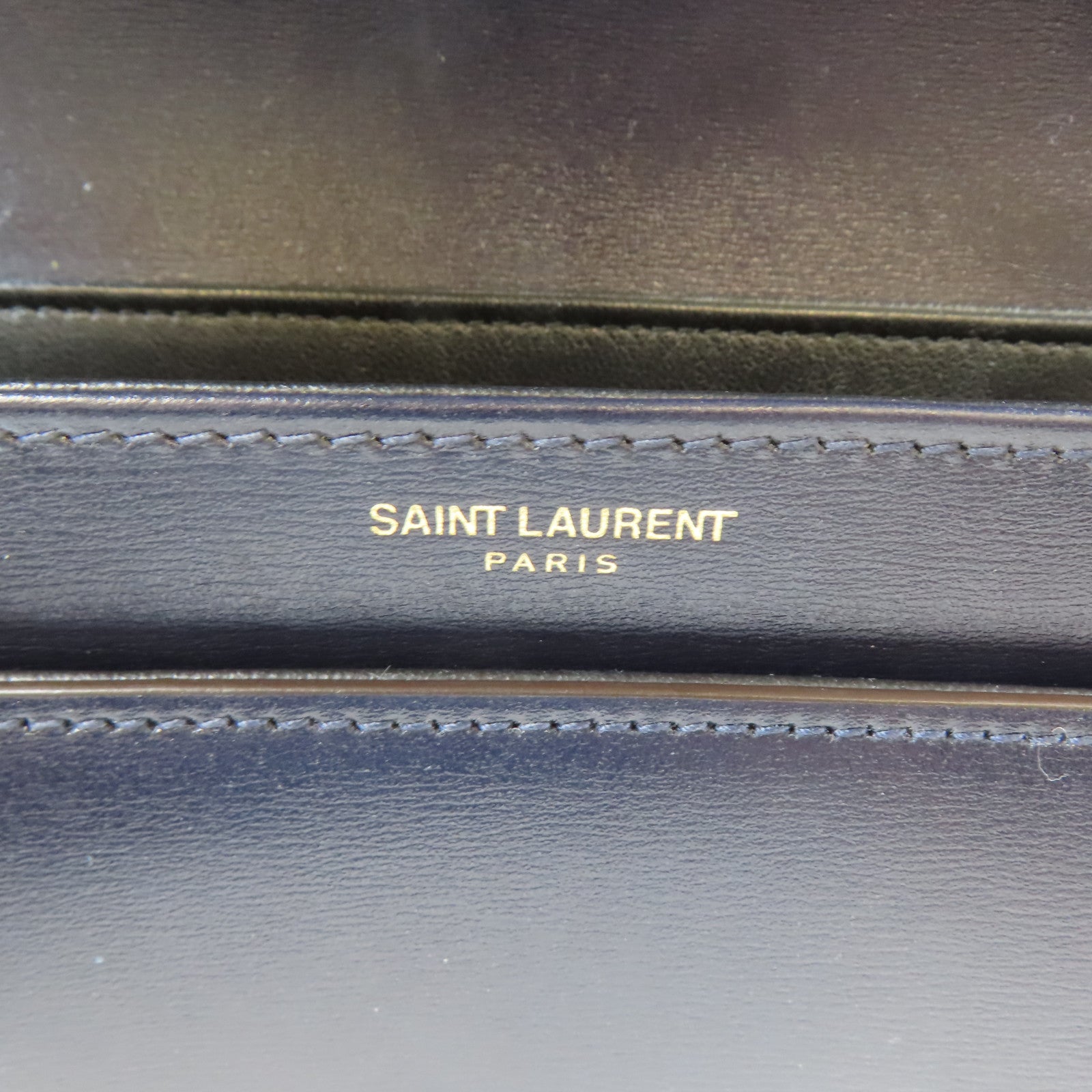 YVES SAINT LAURENT 【激減優惠】牛皮皮革Shoulder Bag金扣肩背袋深藍色