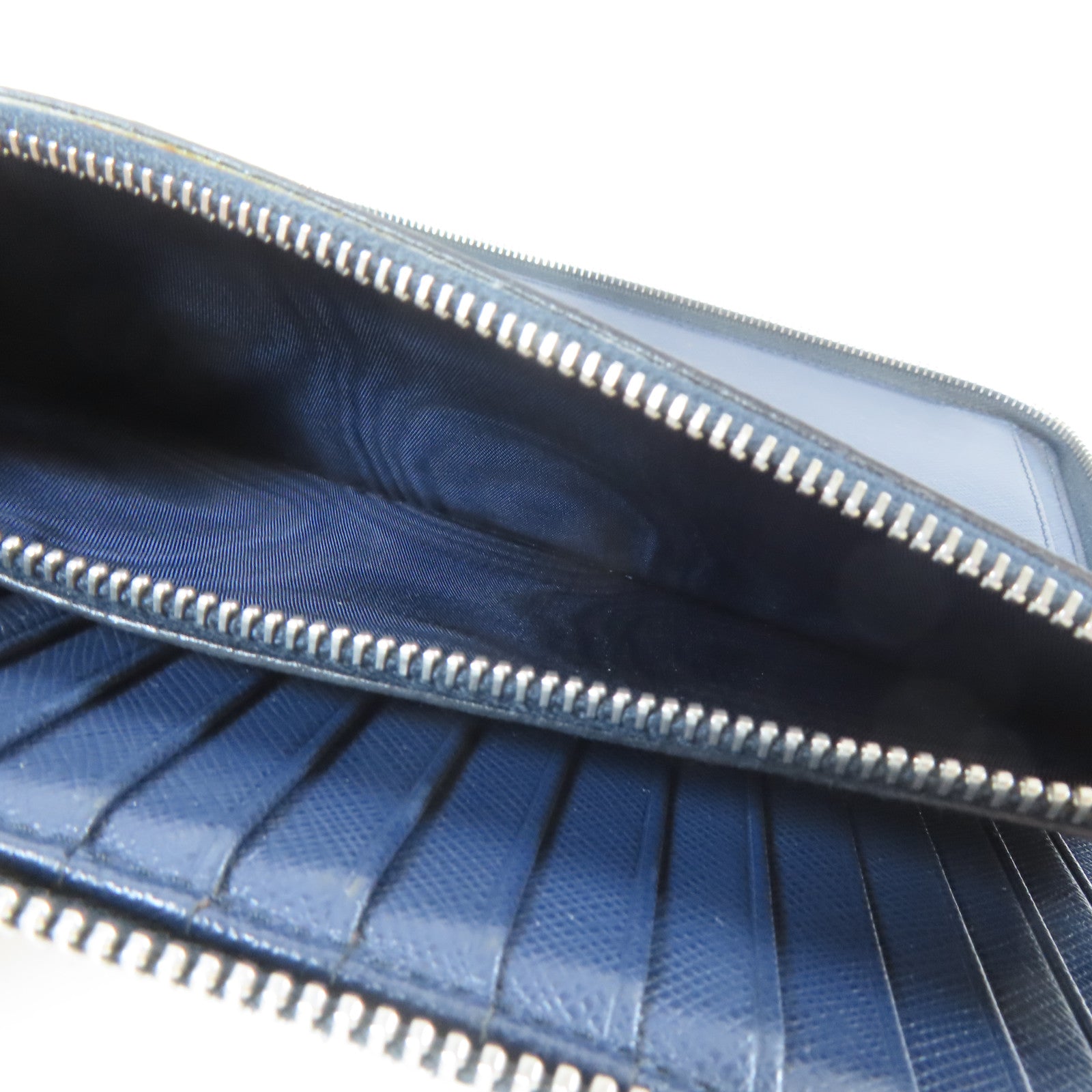 PRADA 【激減優惠】牛皮皮革Zipper Long Wallet銀扣長錢包藍色