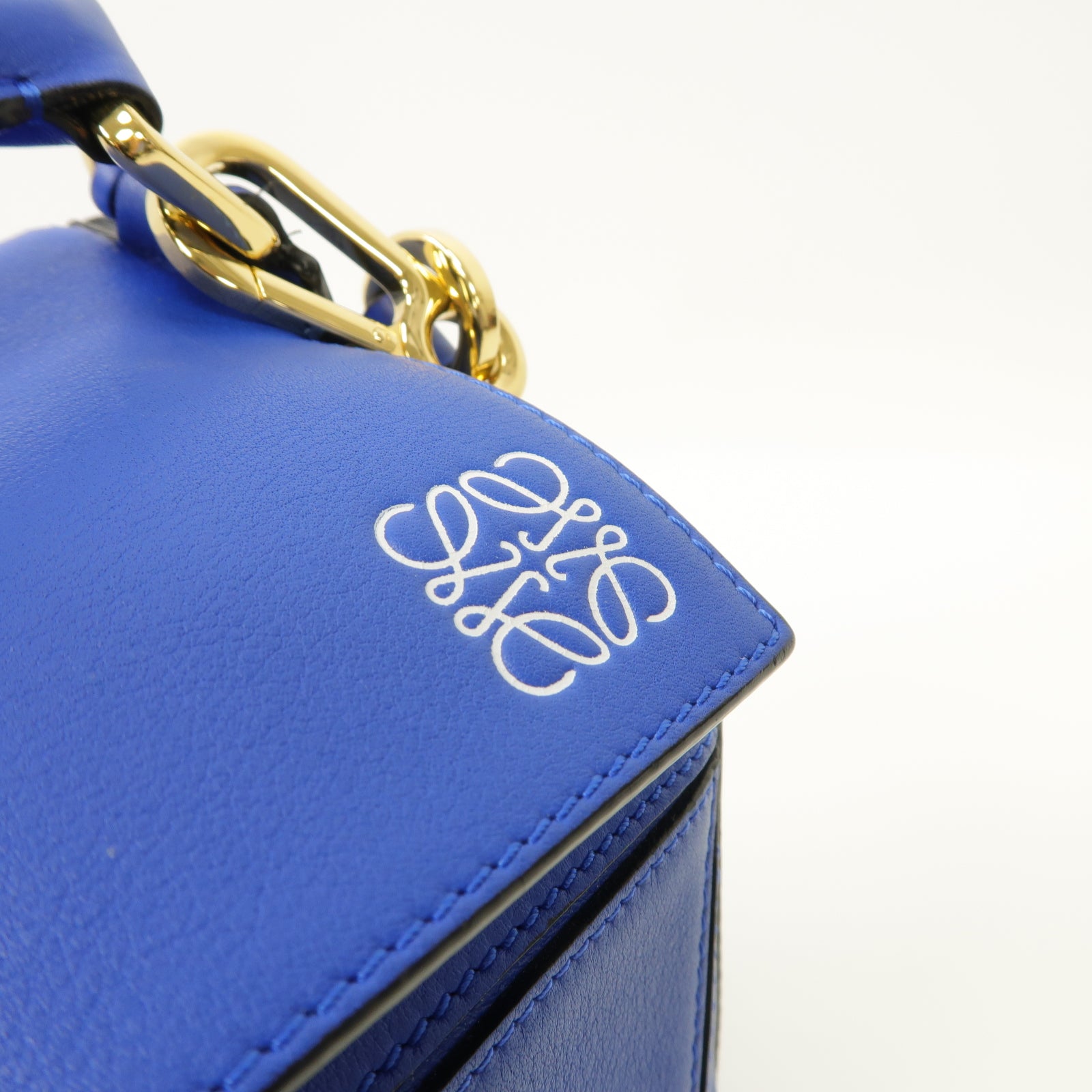 LOEWE 牛皮皮革Puzzle Bag金扣手挽肩背兩用袋藍色
