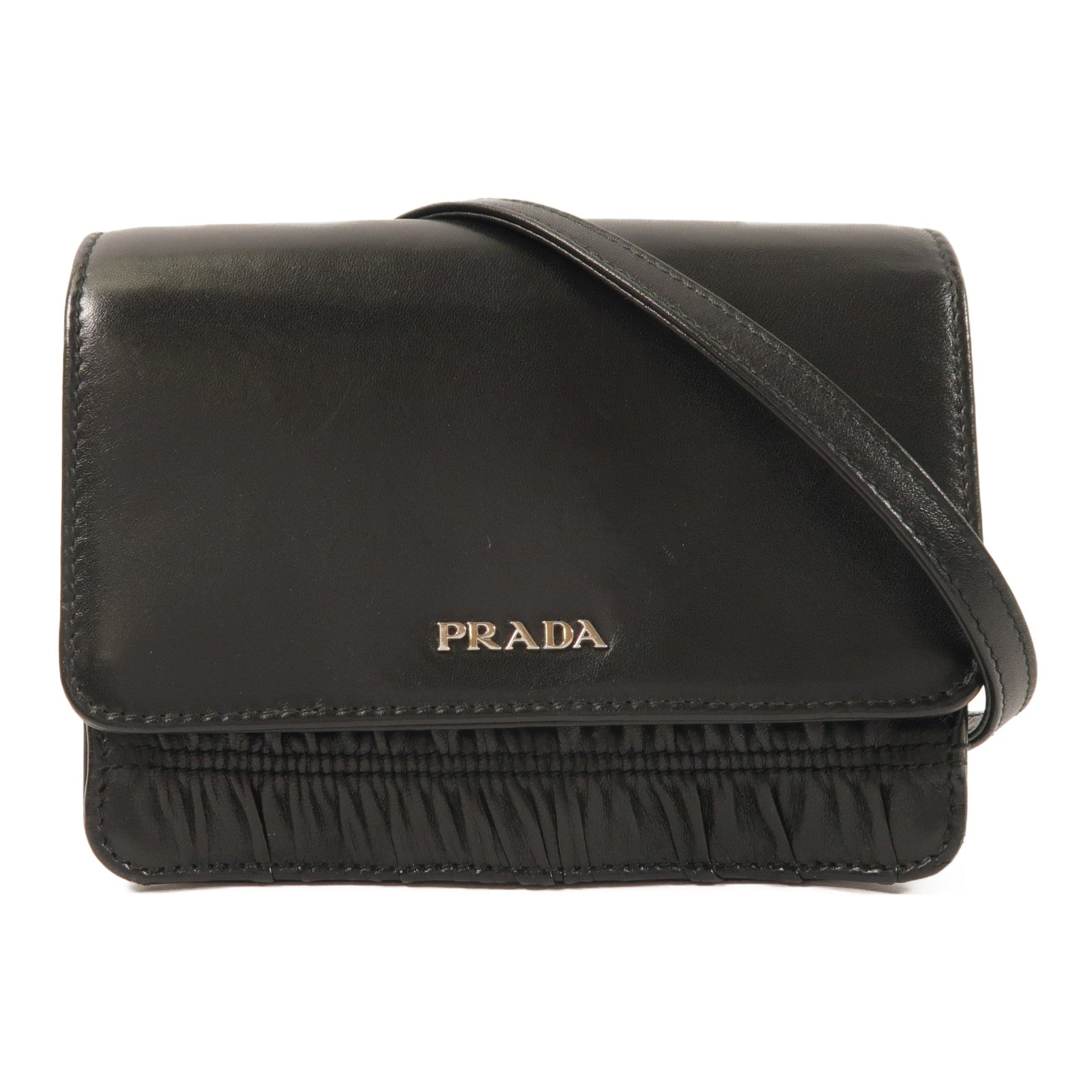 PRADA 牛皮皮革Shoulder銀扣肩背袋