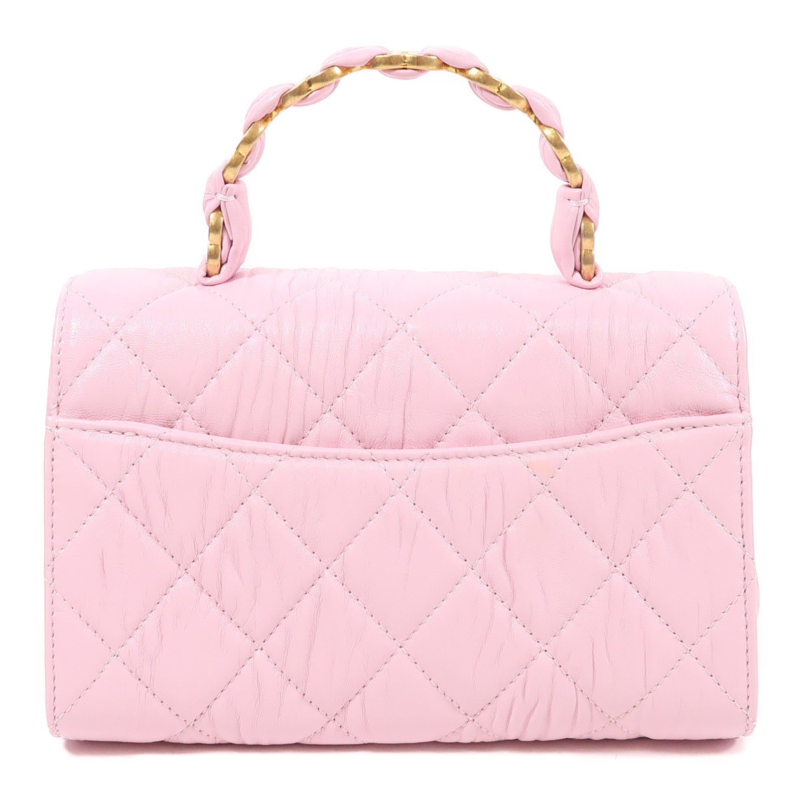 CHANEL 羊皮皮革Mini Flap Bag With Top Handle金扣鏈帶手挽肩背兩用袋