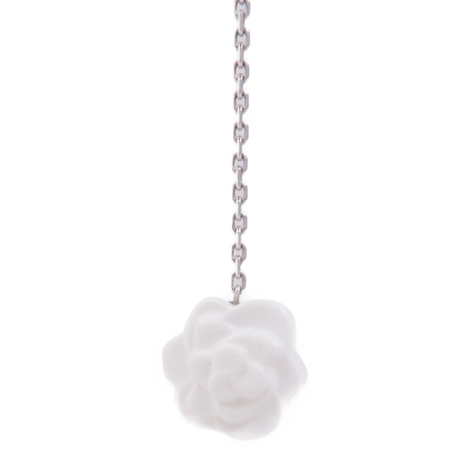 CHANEL 18K白金Camellia White Agate Diamond Necklace鑽石/陶瓷項鍊