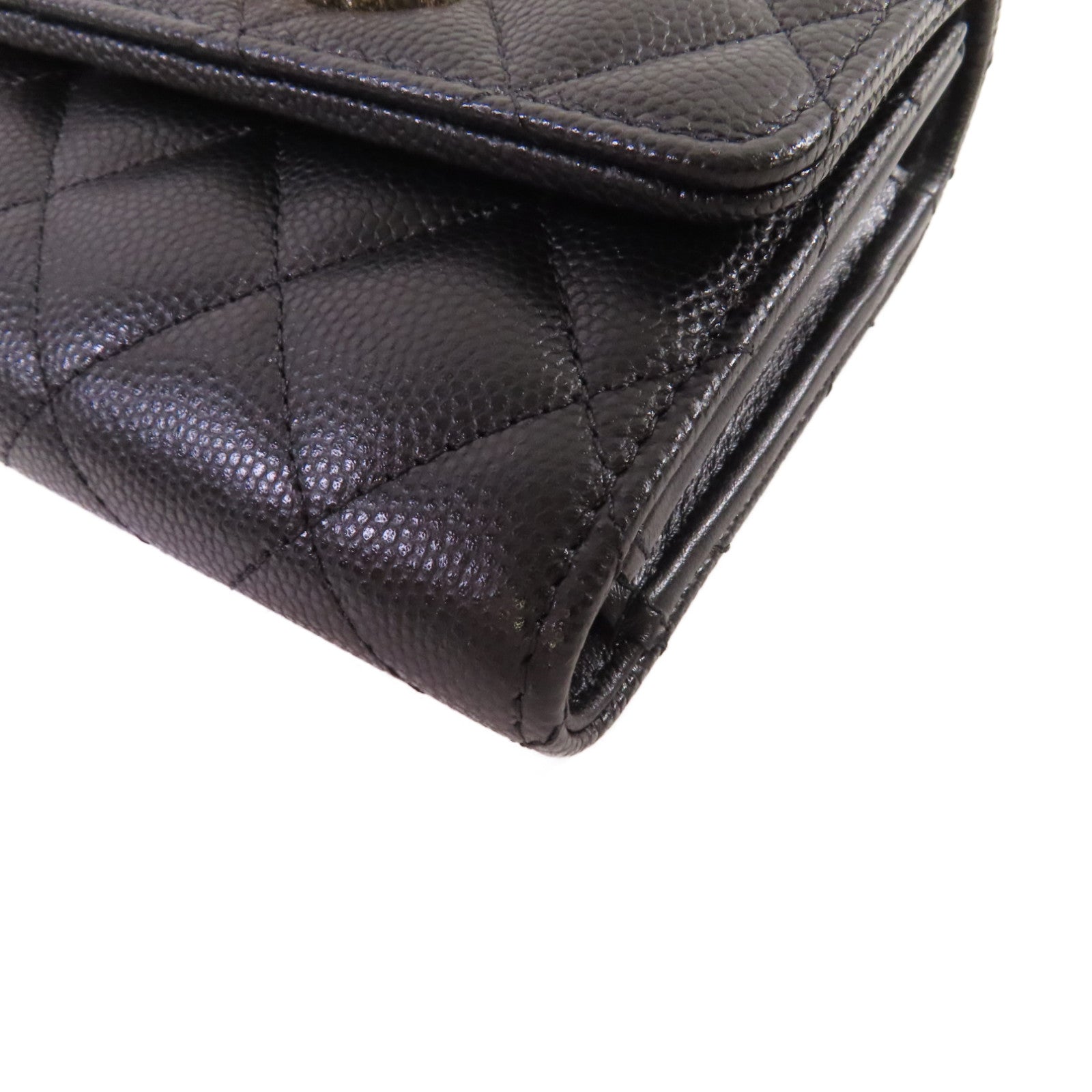 CHANEL 菱格Caviar皮革Short Wallet金扣短錢包黑色