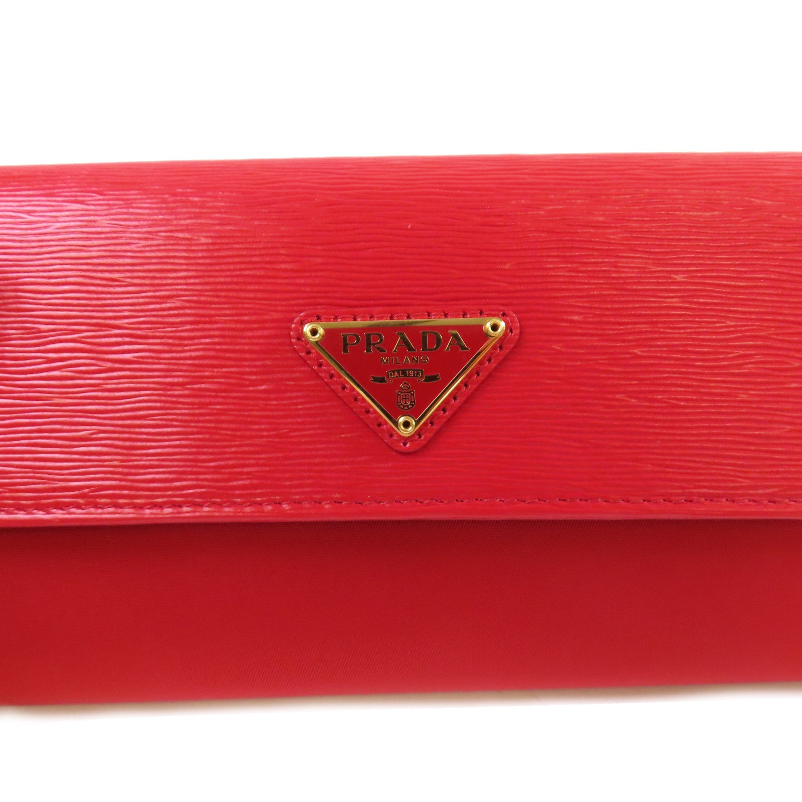 PRADA 牛皮皮革/尼龍Long Wallet金扣長錢包紅色
