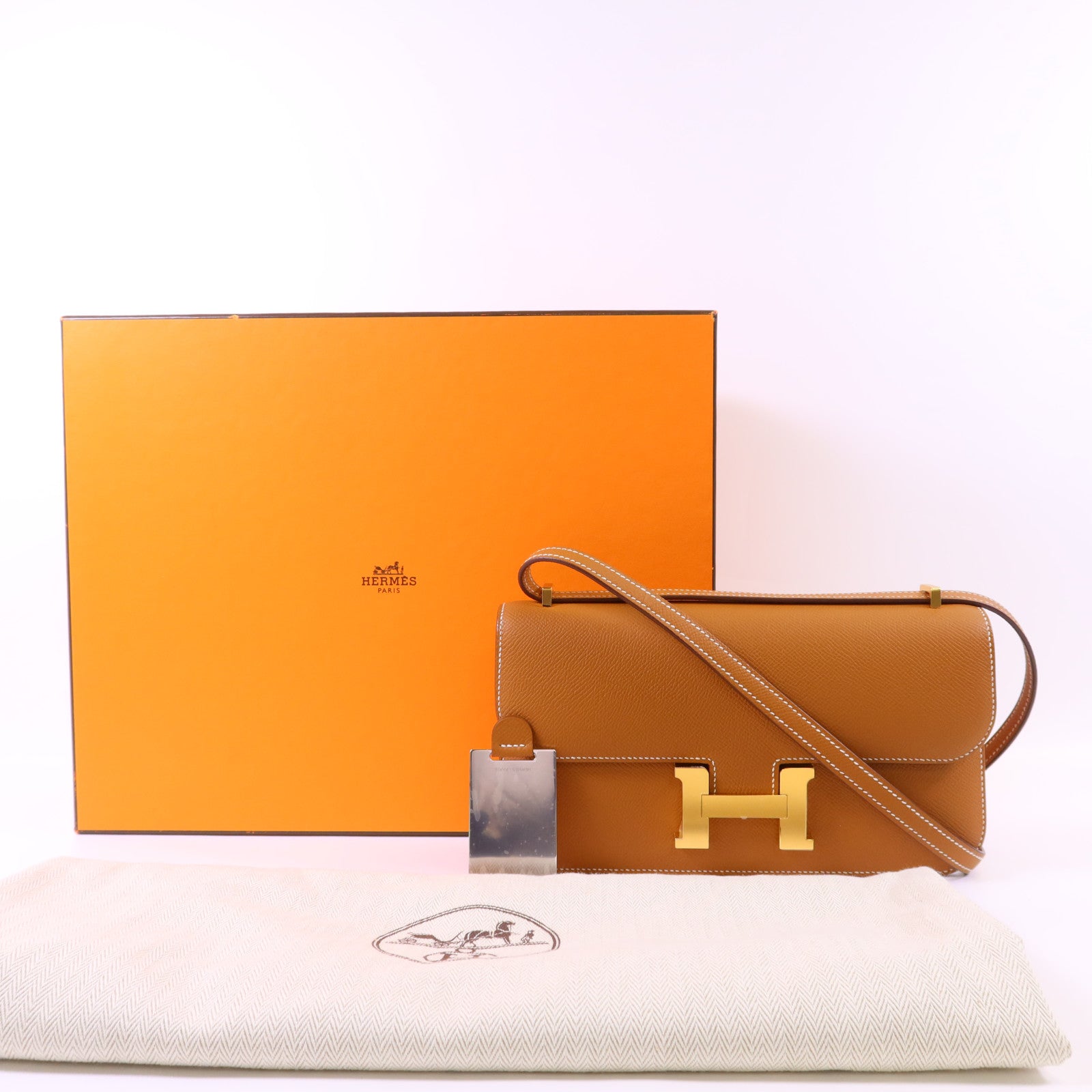 HERMES Epsom皮革Constance Elan金扣肩背袋Gold